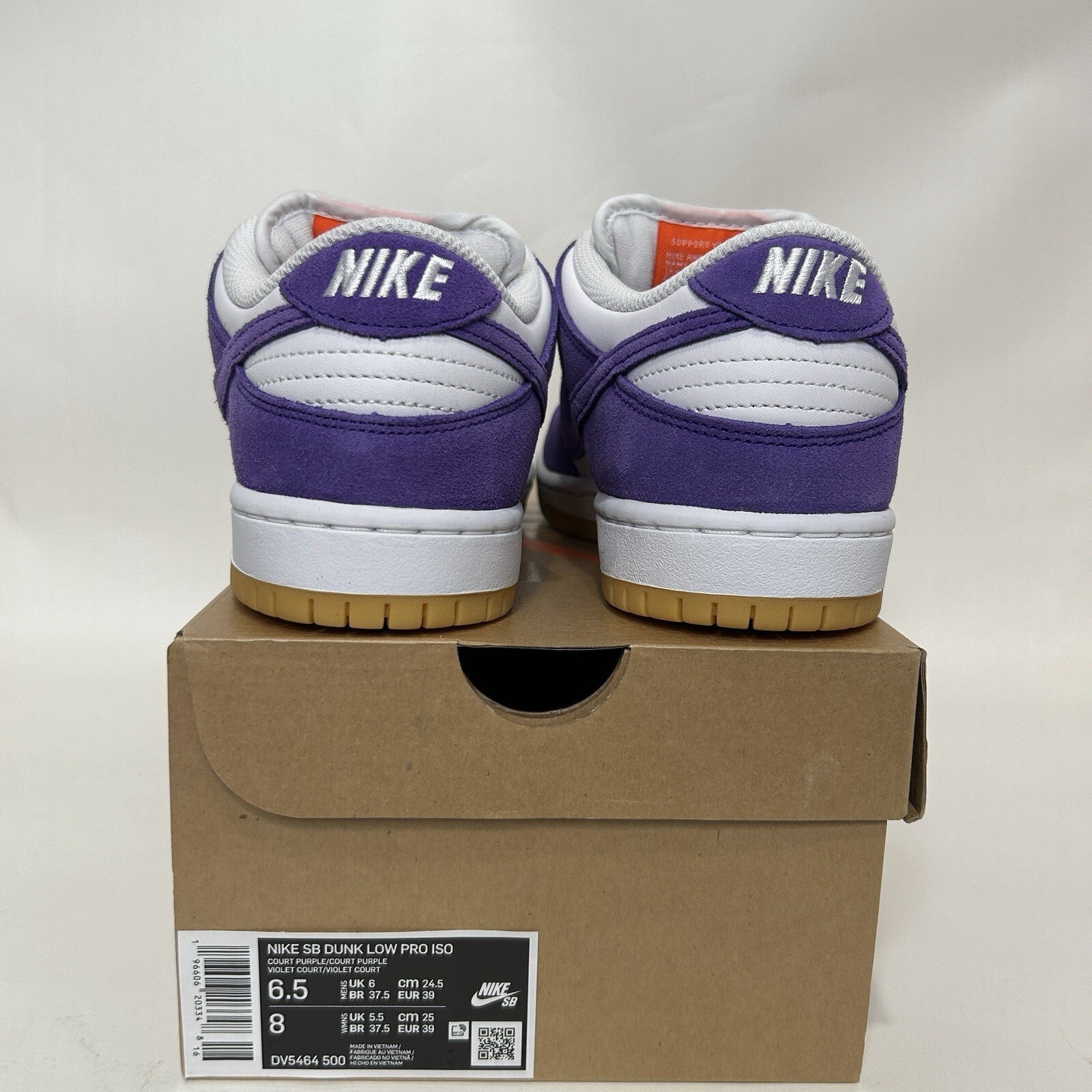Nike SB Dunk Low Pro ISO Orange Label “Court Purple Gum” DV5464-500 Men's 6.5