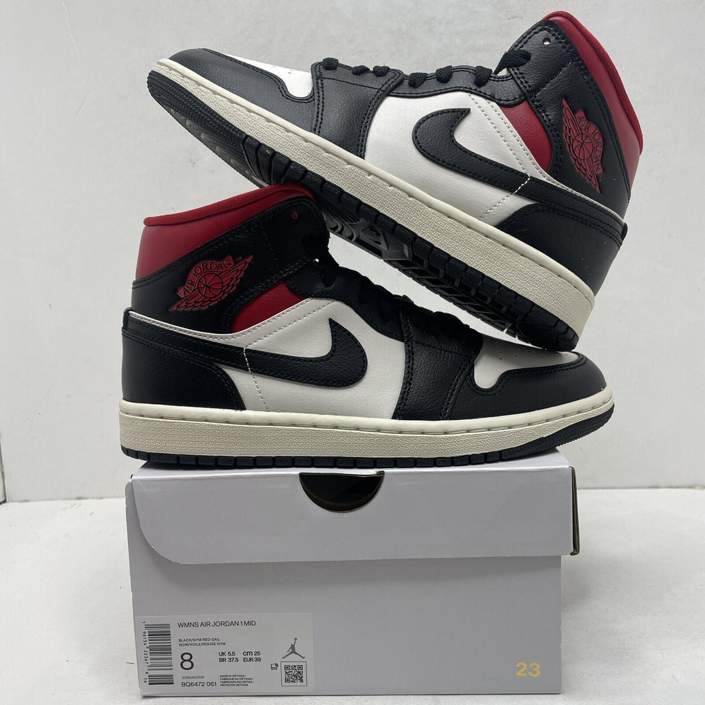 Nike Air Jordan 1 Mid Retro Black Gym Red Sail BQ6472-061 Women's 8 New