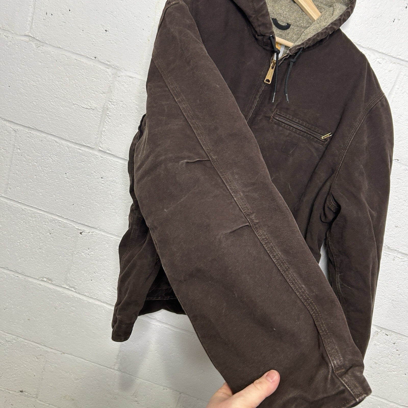 Vintage Carhartt Sherpa-Lined Hooded Detroit Jacket “Dark Brown” J141 DKB