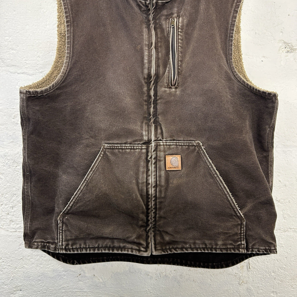 Y2K Carhartt Sherpa-Lined Mock-Neck Vest “Dark Brown” V33 DKB Men’s Large