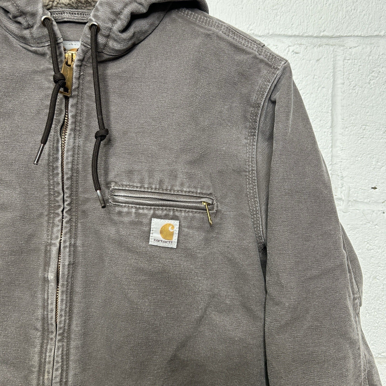 Y2K Carhartt Sherpa-Lined Hooded Detroit Jacket “Gray” WJ141-032 Women’s Medium