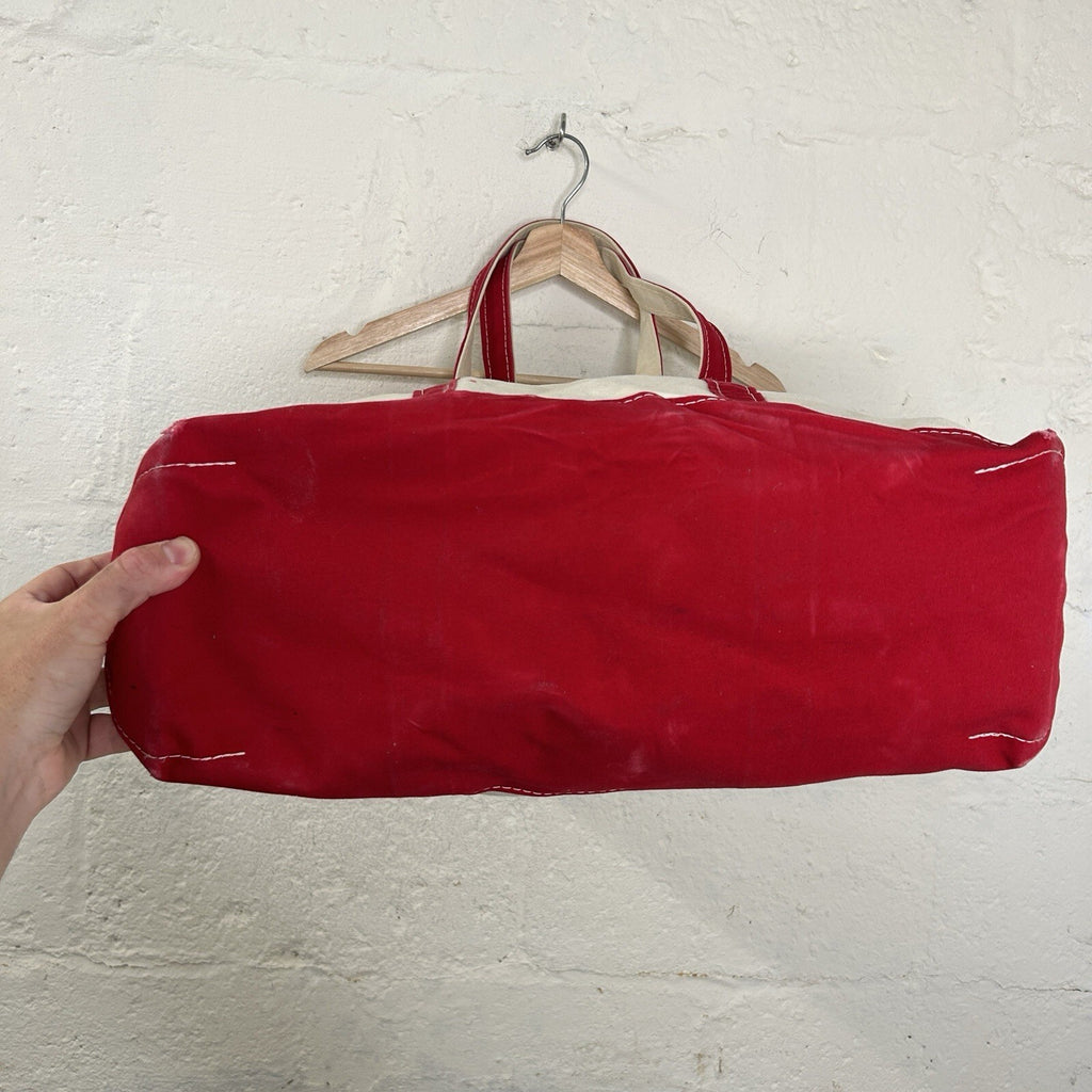 Vintage L.L. Bean Boat and Tote Canvas Large Long Handle Zipper-Top “Red White”