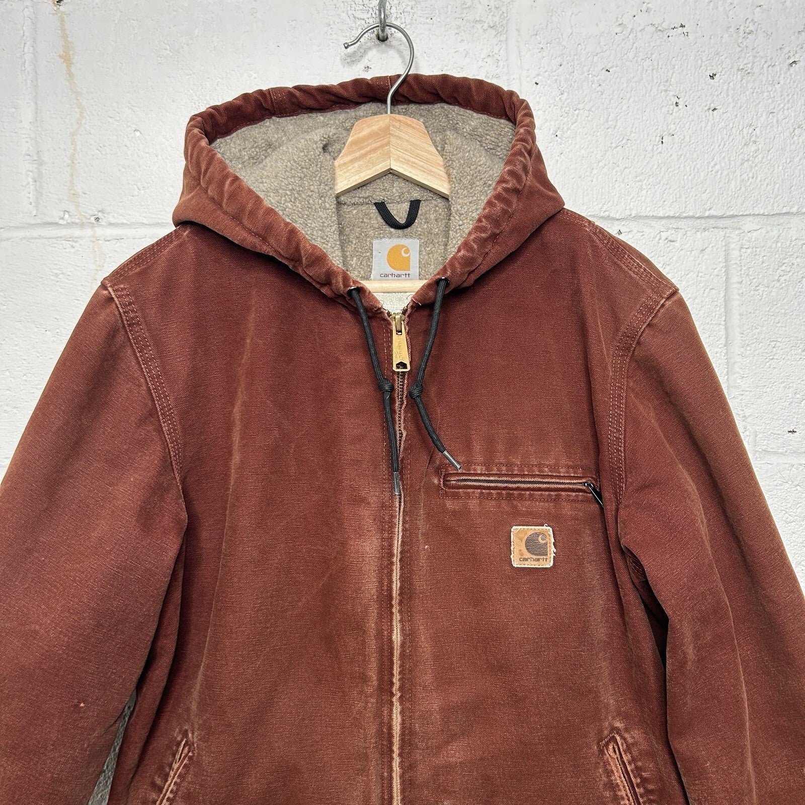 Vintage Carhartt Sherpa-Lined Hooded Detroit  Jacket “Clay” J141 CLY Men’s Small