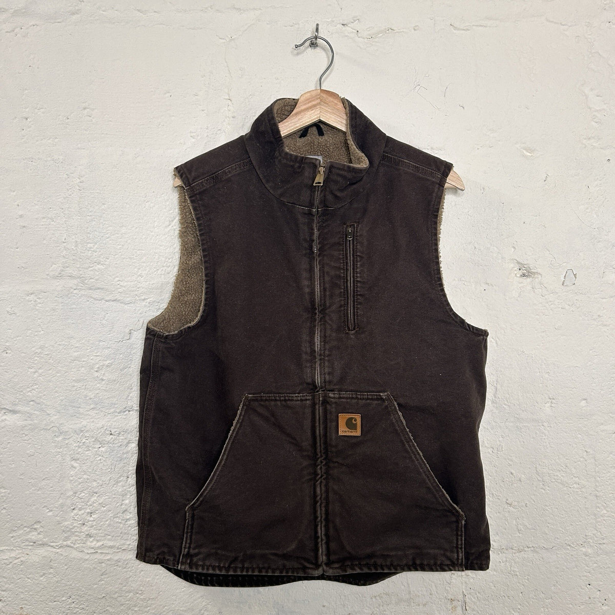 Y2K Carhartt Sherpa-Lined Mock-Neck Vest “Dark Brown” V33 DKB Men’s Medium