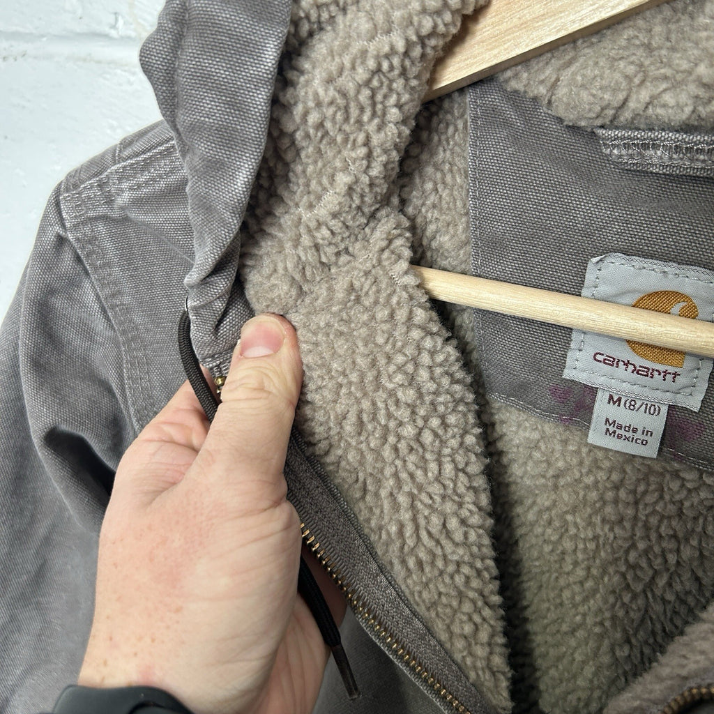 Y2K Carhartt Sherpa-Lined Hooded Detroit Jacket “Gray” WJ141-032 Women’s Medium