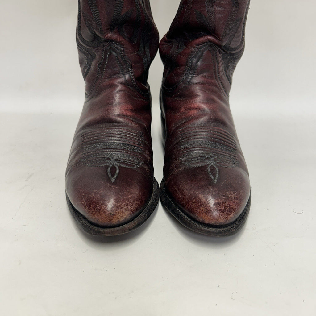 Lucchese 2000 Leather Western Roper Cowboy Boots “Black Cherry” Men’s 9