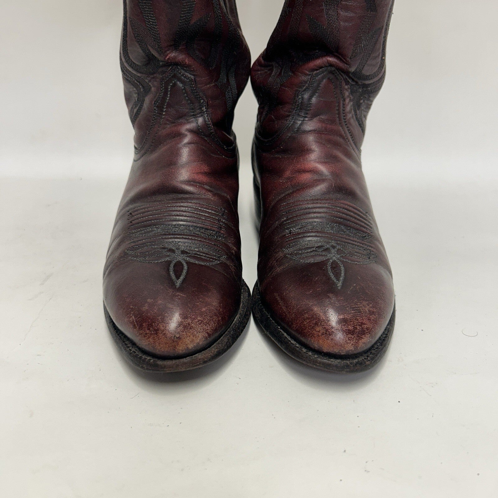 Lucchese 2000 Leather Western Roper Cowboy Boots “Black Cherry” Men’s 9