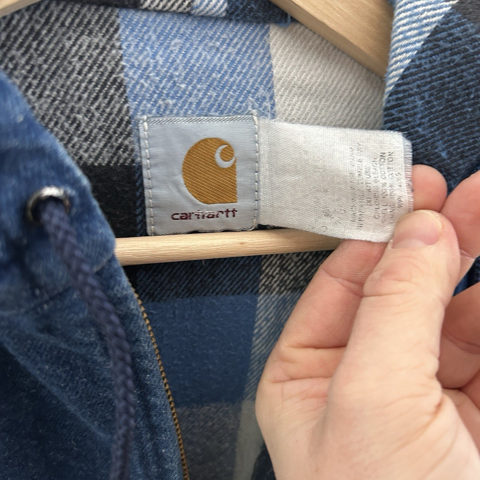 VTG Carhartt Flannel-Lined Hooded Active Jacket “Blue Denim” JF848 Men’s Small