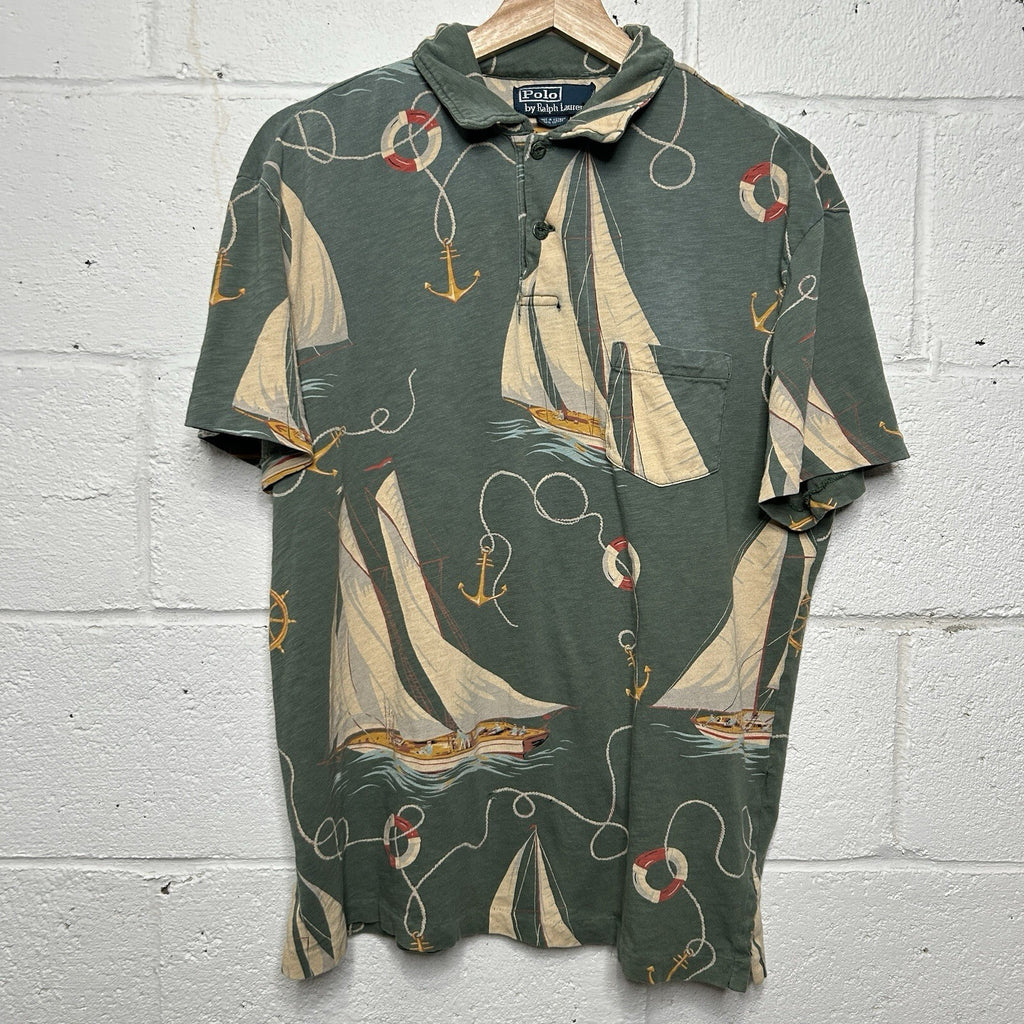 Vintage Polo Ralph Lauren All Over Print “Sailing” Collared Shirt Men’s Medium