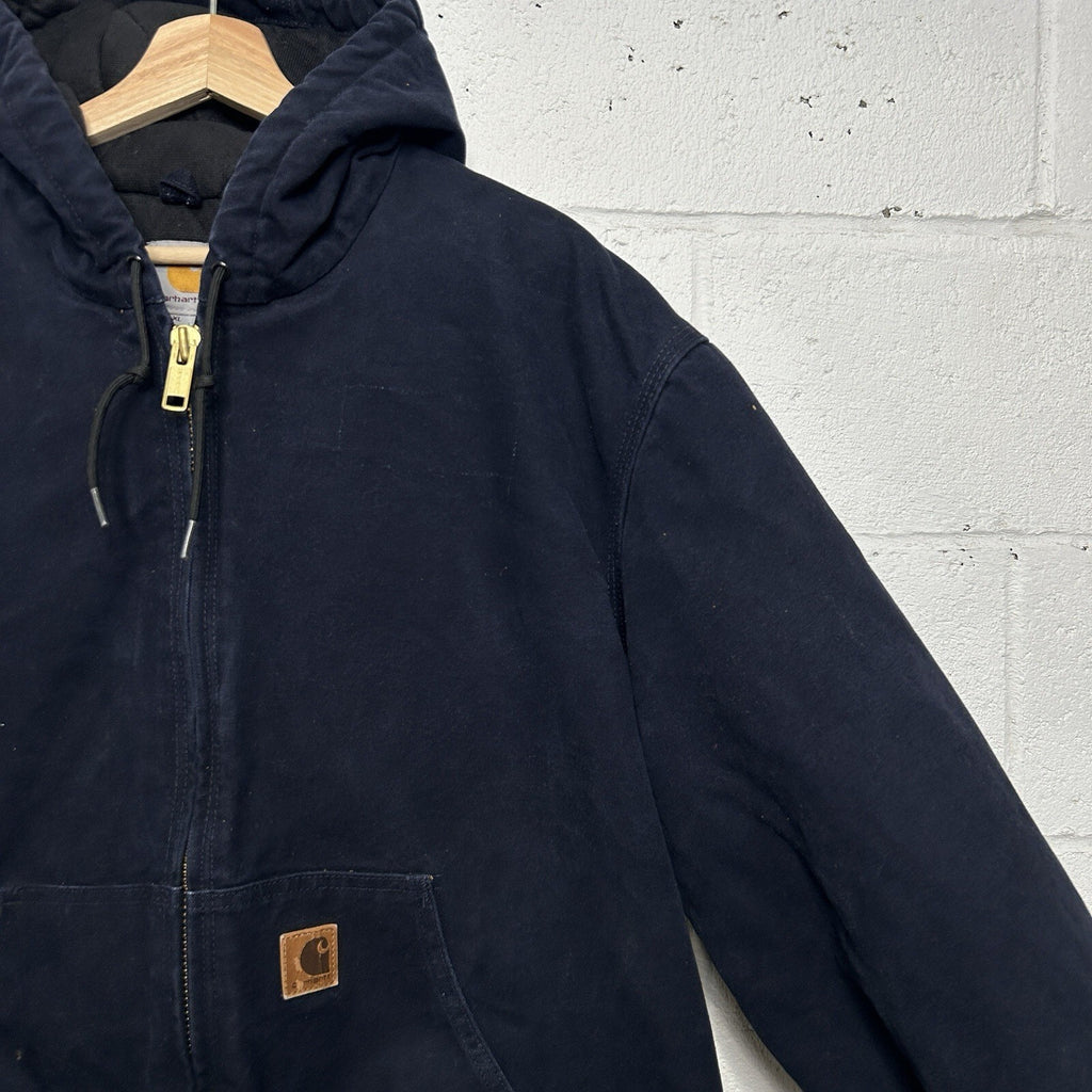 Vintage Carhartt Hooded Active Jacket “Midnight Blue” J130 MDT Men’s X-Large