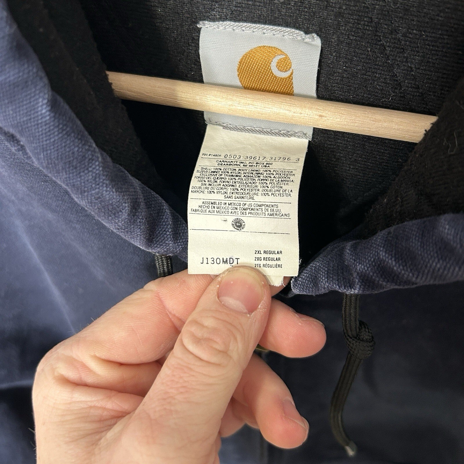 Vintage Carhartt Hooded Active Jacket “Midnight Blue” J130 MDT Men’s 2XL