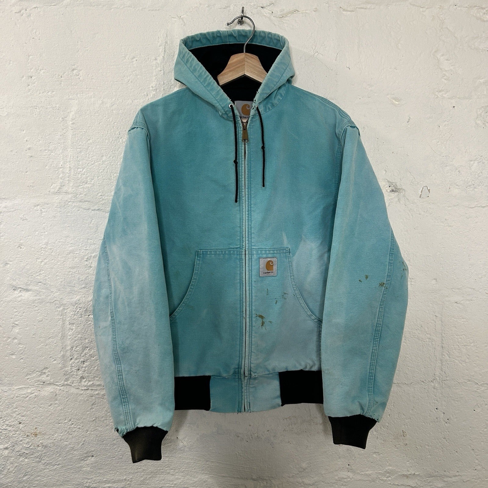 Vintage Faded Carhartt Mesh-Lined Hooded Active Jacket “Teal” JR441 Men’s Small