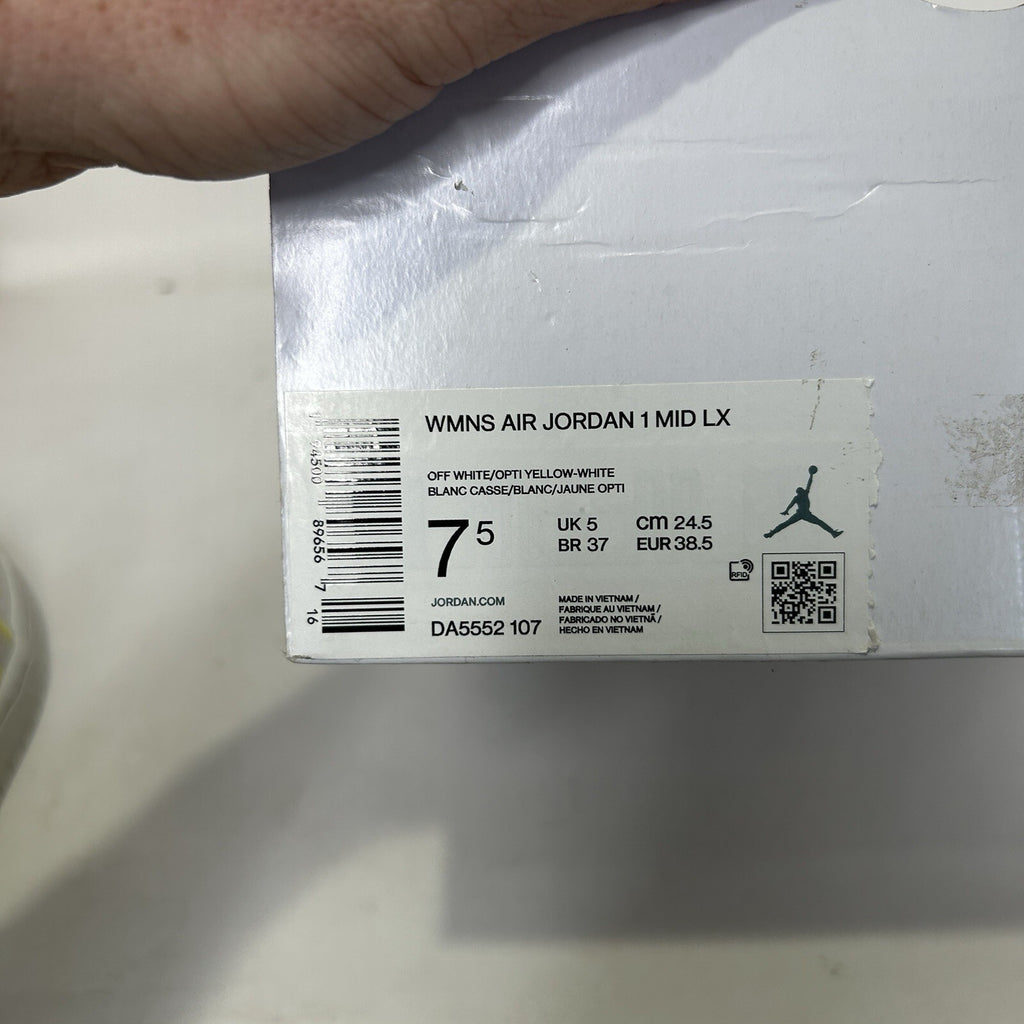 Nike Air Jordan 1 Mid LX “White Opti Yellow” Shoes DA5552-107 Women’s 7.5 New
