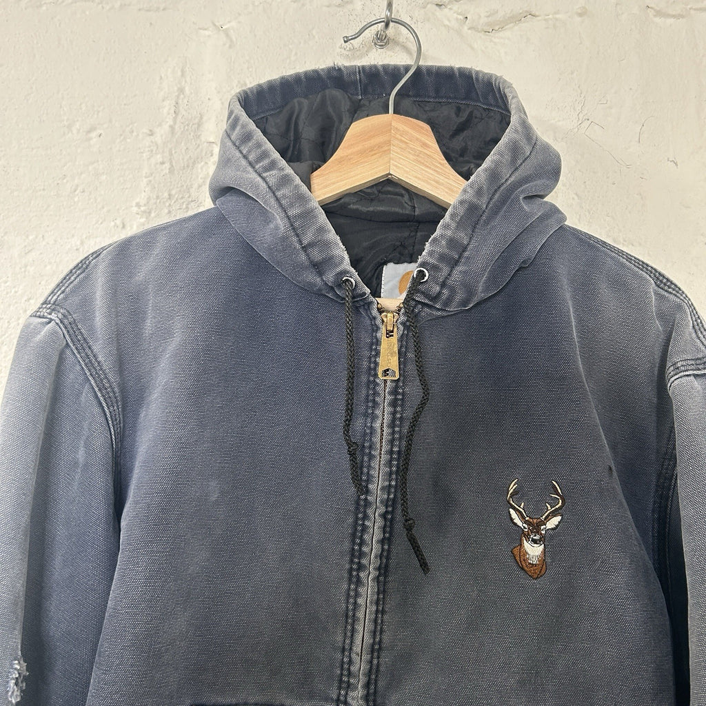 Vintage Faded Carhartt Hooded Active Jacket “Navy Blue” JQ283 Men’s Small