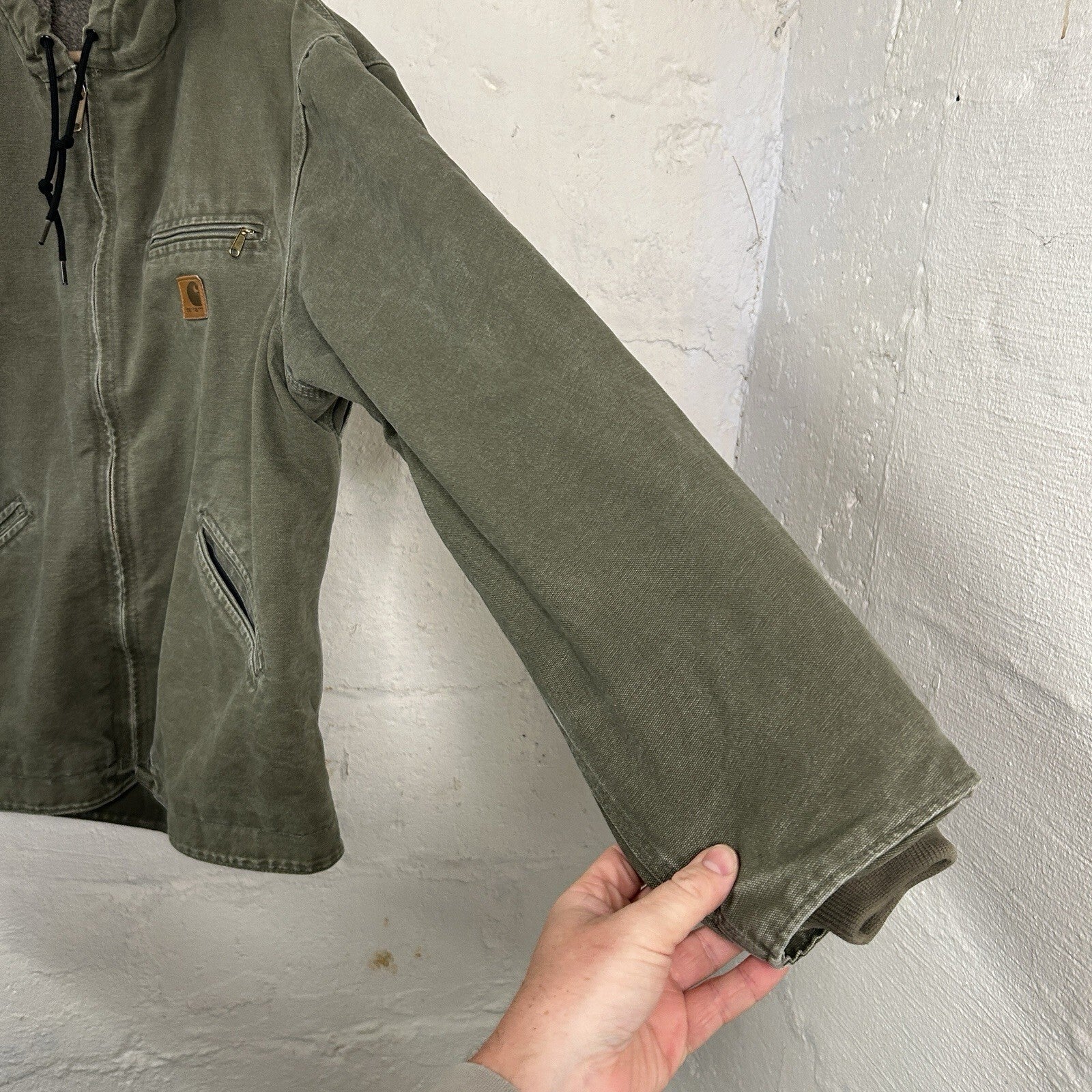Y2K Carhartt Sherpa-Lined Hooded Detroit Jacket “Light Olive” J141 LOV Men’s LRG