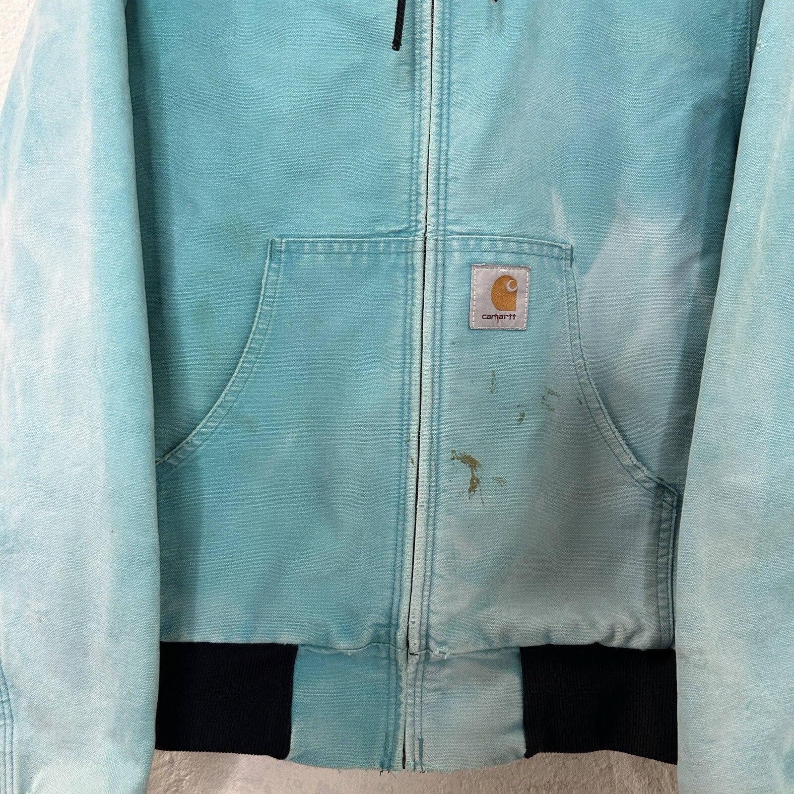 Vintage Faded Carhartt Mesh-Lined Hooded Active Jacket “Teal” JR441 Men’s Small