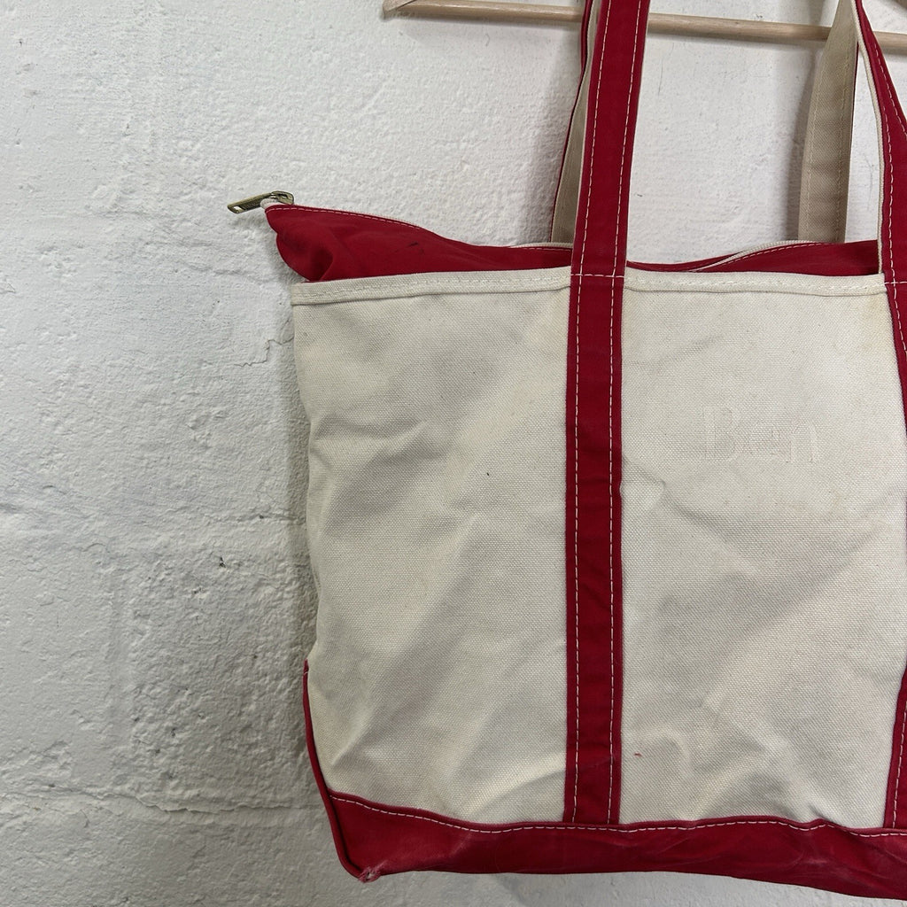Vintage L.L. Bean Boat and Tote Canvas Large Long Handle Zipper-Top “Red White”