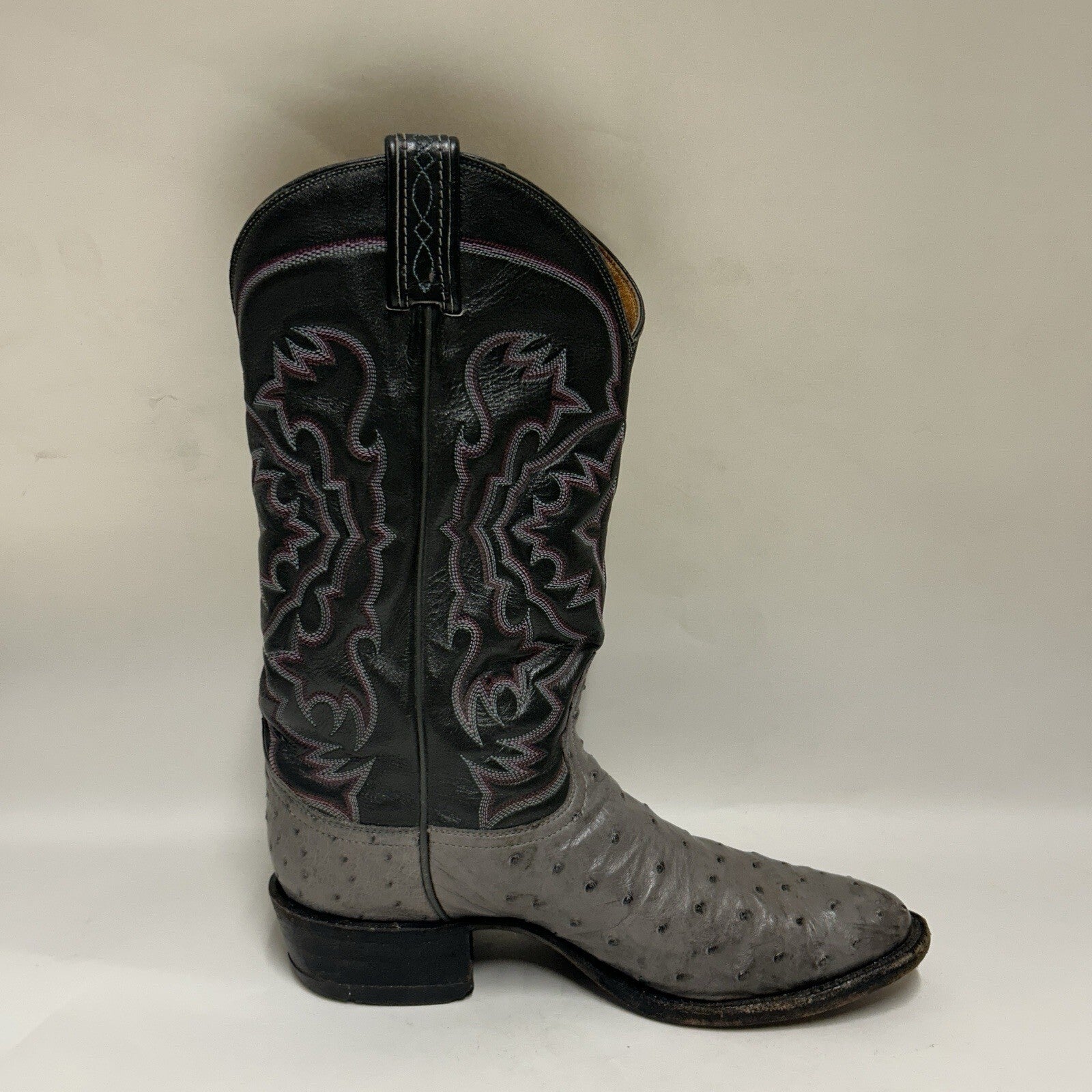 Tony Lama Vintage El Rey Gray Full Quill Ostrich Western Cowboy Boots Mens 8.5 D