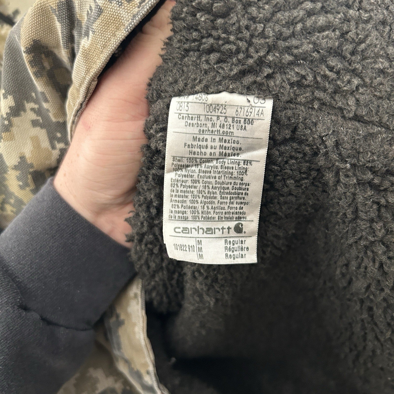 Carhartt Sherpa-Lined Hooded Detroit Jacket “Digital Camo” 101822-910 Men’s Med