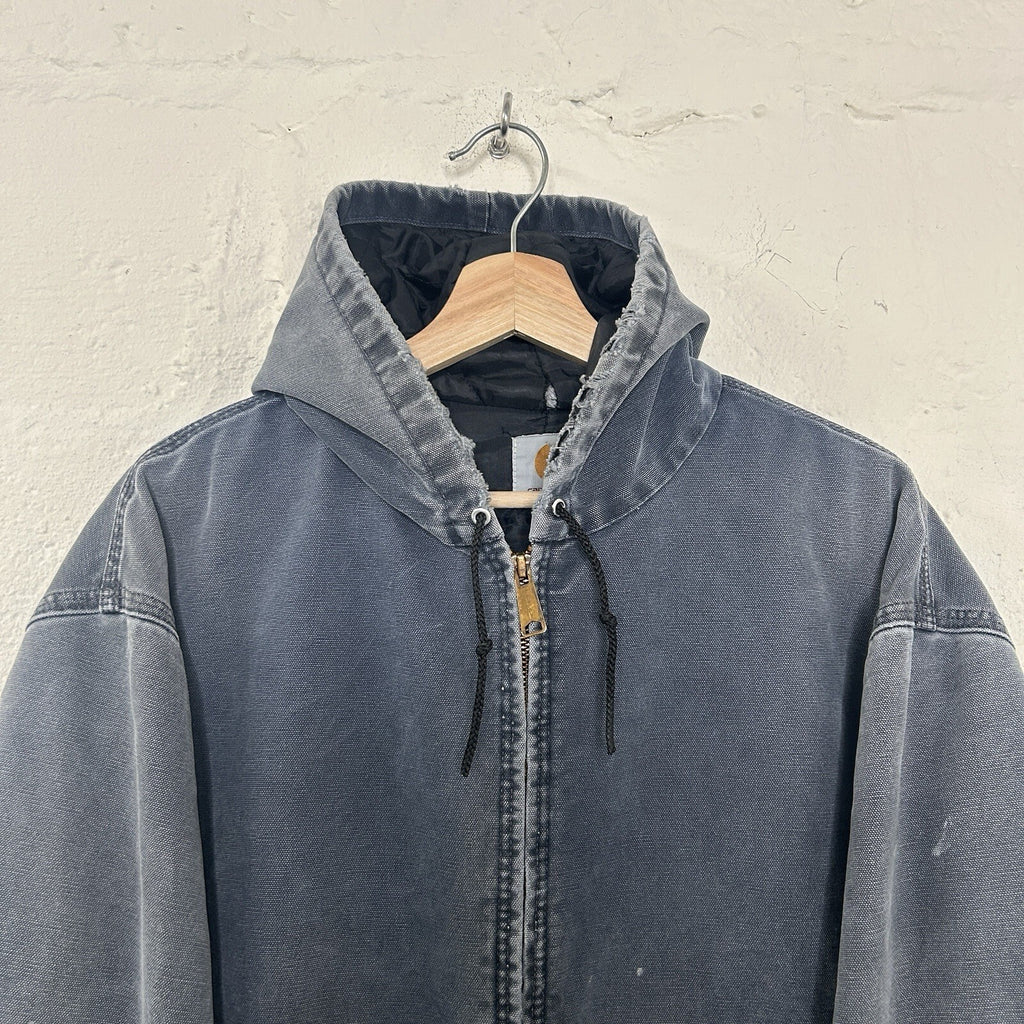 Vintage Faded Carhartt Hooded Active Jacket “Navy Blue” JQ283 Men’s X-Large