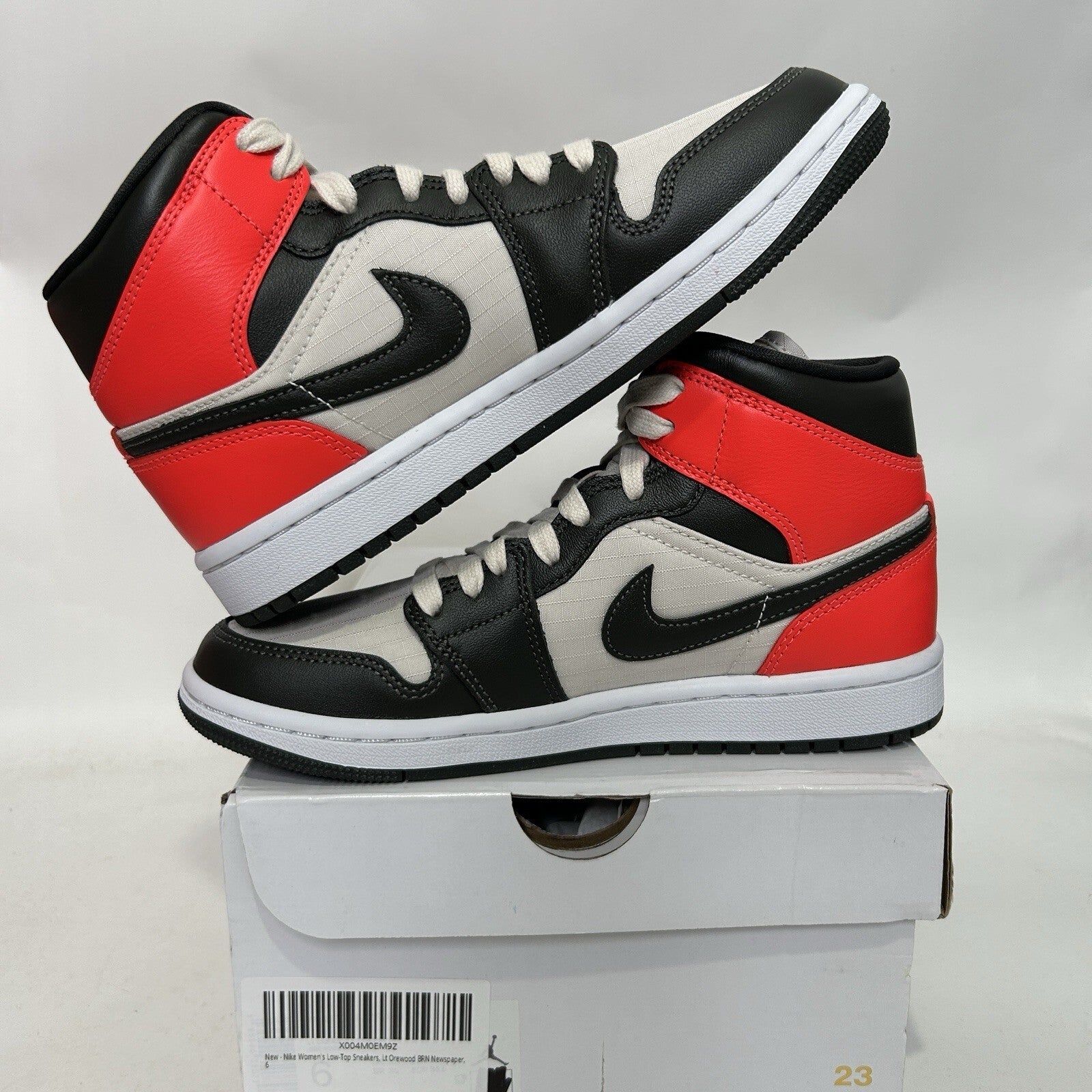 Nike Air Jordan 1 Mid Retro WMNS “Newsprint/Orewood Brown Red” DQ6078-100 New