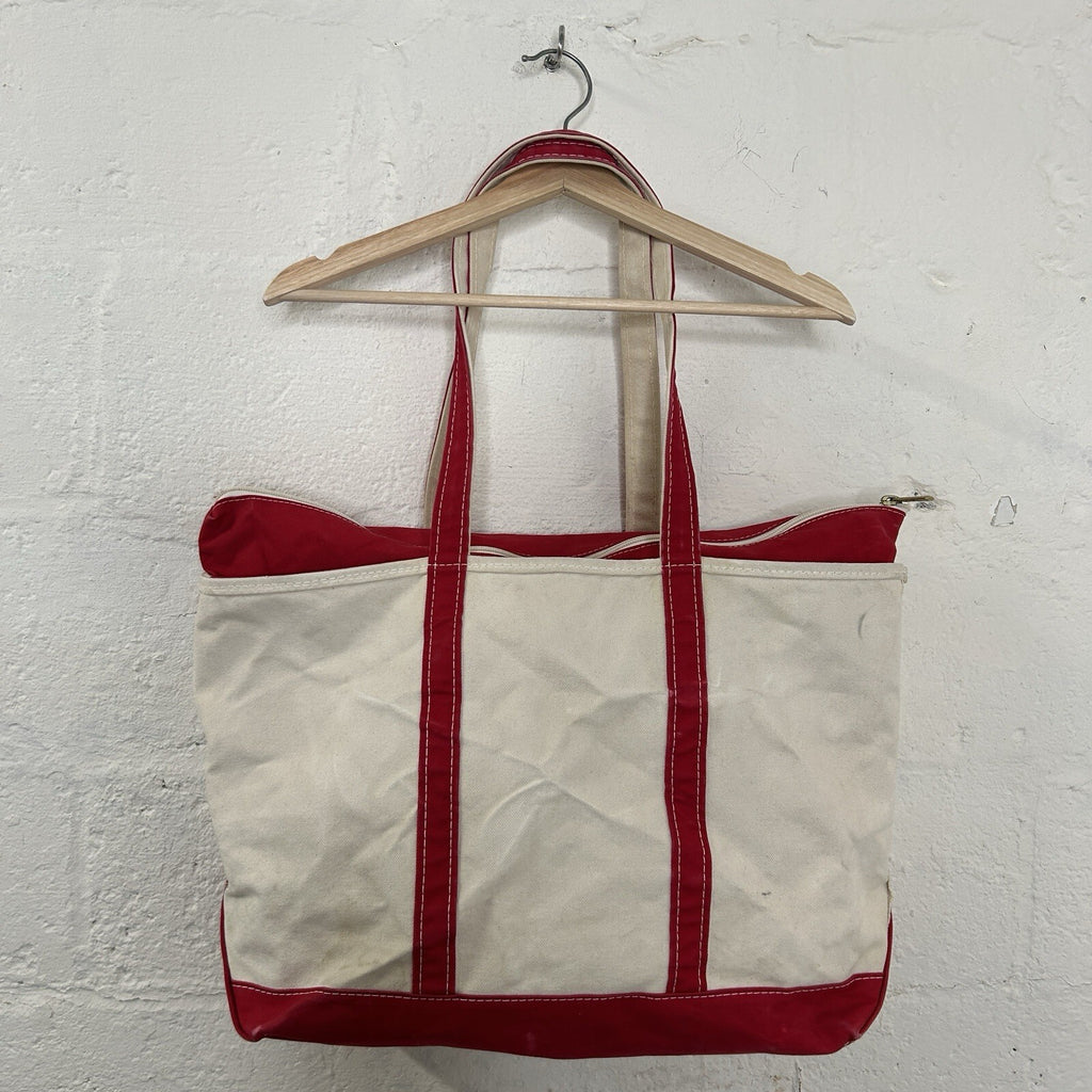 Vintage L.L. Bean Boat and Tote Canvas Large Long Handle Zipper-Top “Red White”