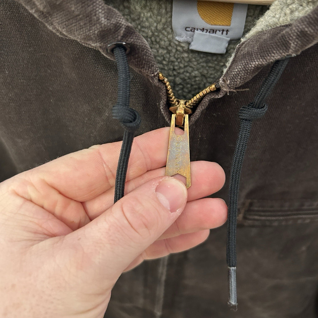 Vintage Carhartt Sherpa-Lined Hooded Detroit Jacket “Dark Brown” J141 DKB