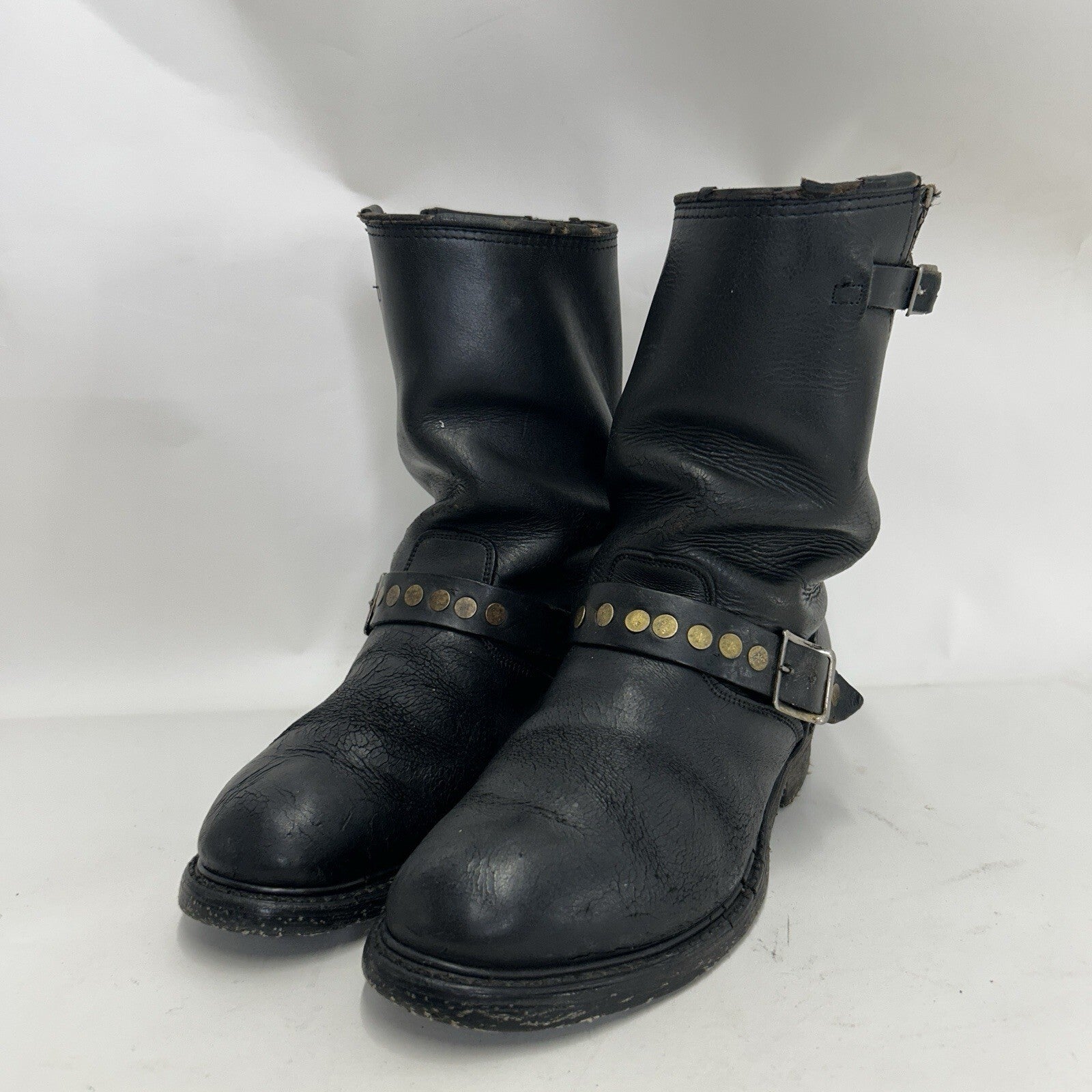 Vintage Riveted Engineer Boots Black Leather Made in USA Style 7800 Men’s 8