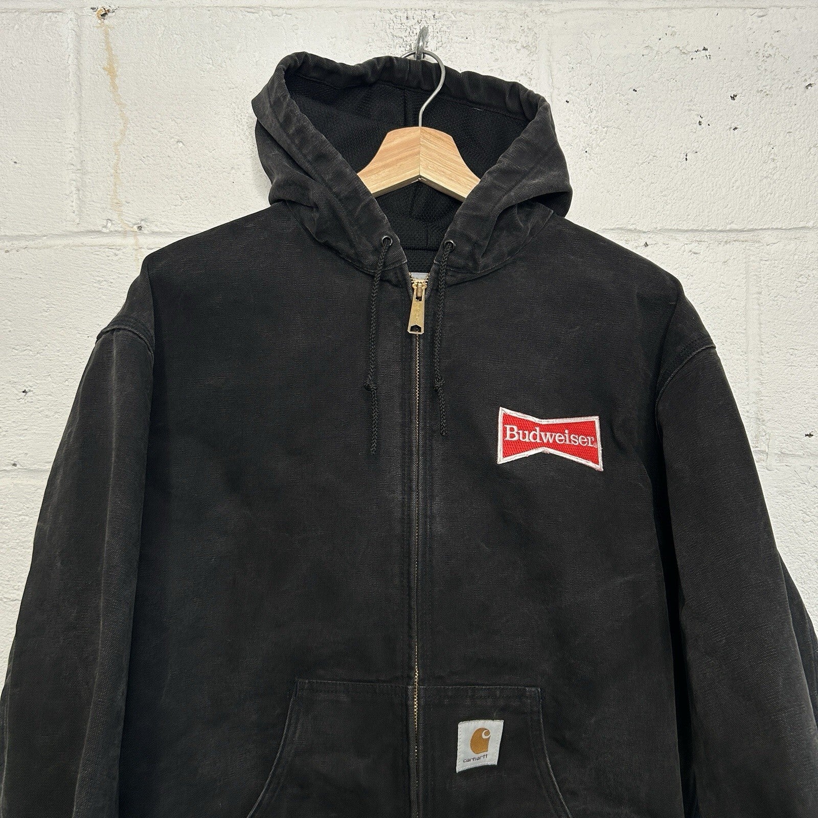 Vintage Carhartt Thermal Hooded Jacket “Black” Budweiser J03 BLK Men’s Large