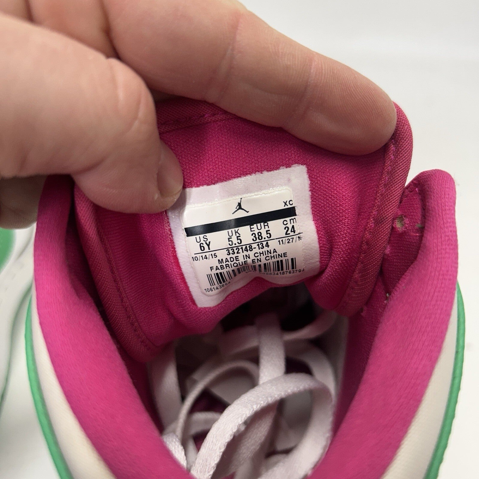 Air Jordan 1 Retro High GG “Easter/White Gamma Green Pink” 332148-134 6Y Worn