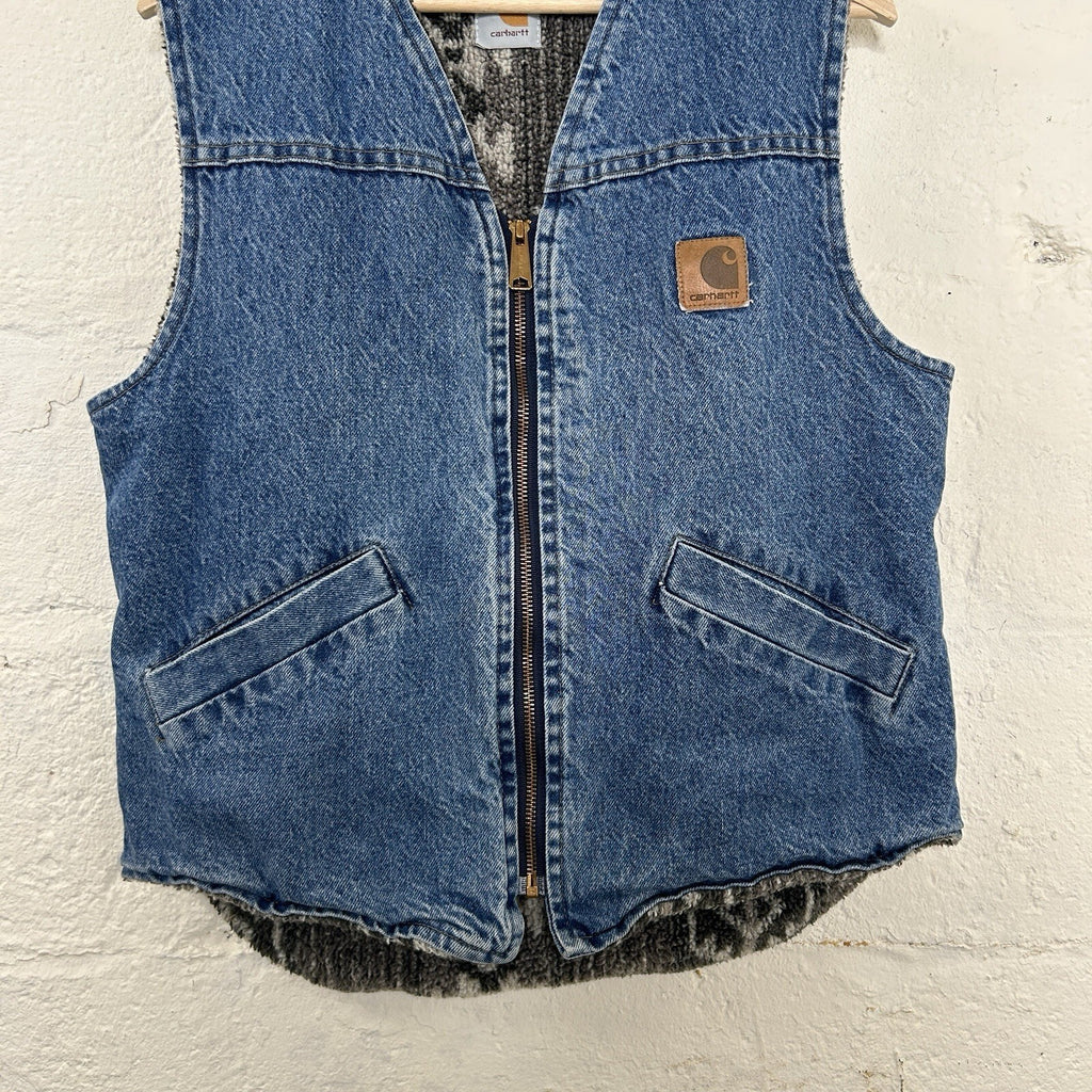 Vintage Carhartt Sherpa-Lined Southwest Aztec Vest “Darkstone” VP198 Men’s Small