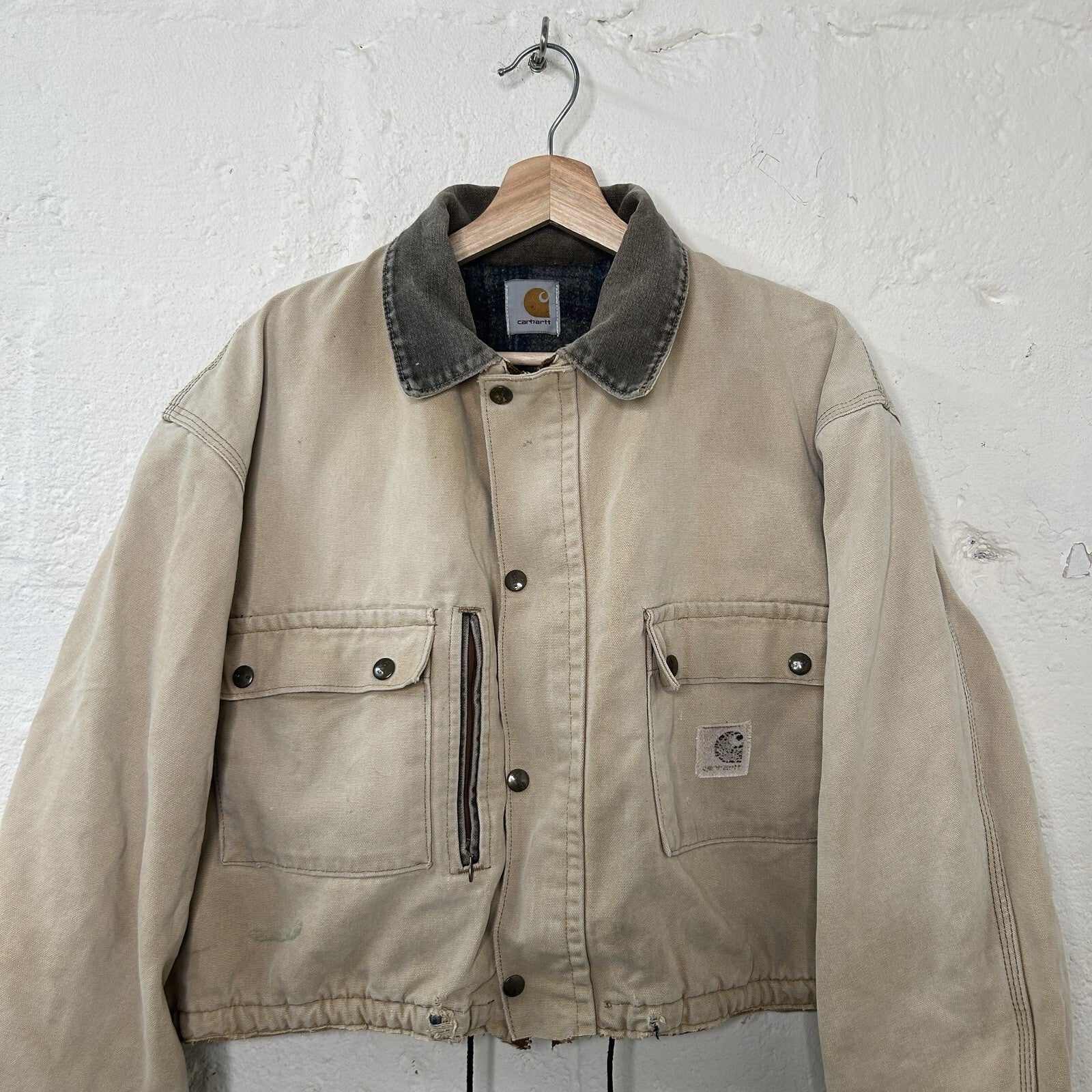Vintage Carhartt Wool-Lined Cropped Duster Coat “Sand” Men’s Small