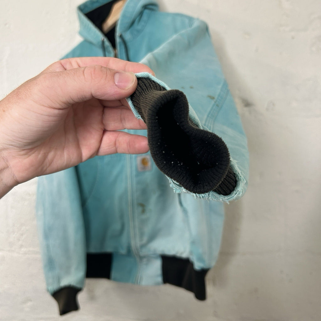 Vintage Faded Carhartt Mesh-Lined Hooded Active Jacket “Teal” JR441 Men’s Small