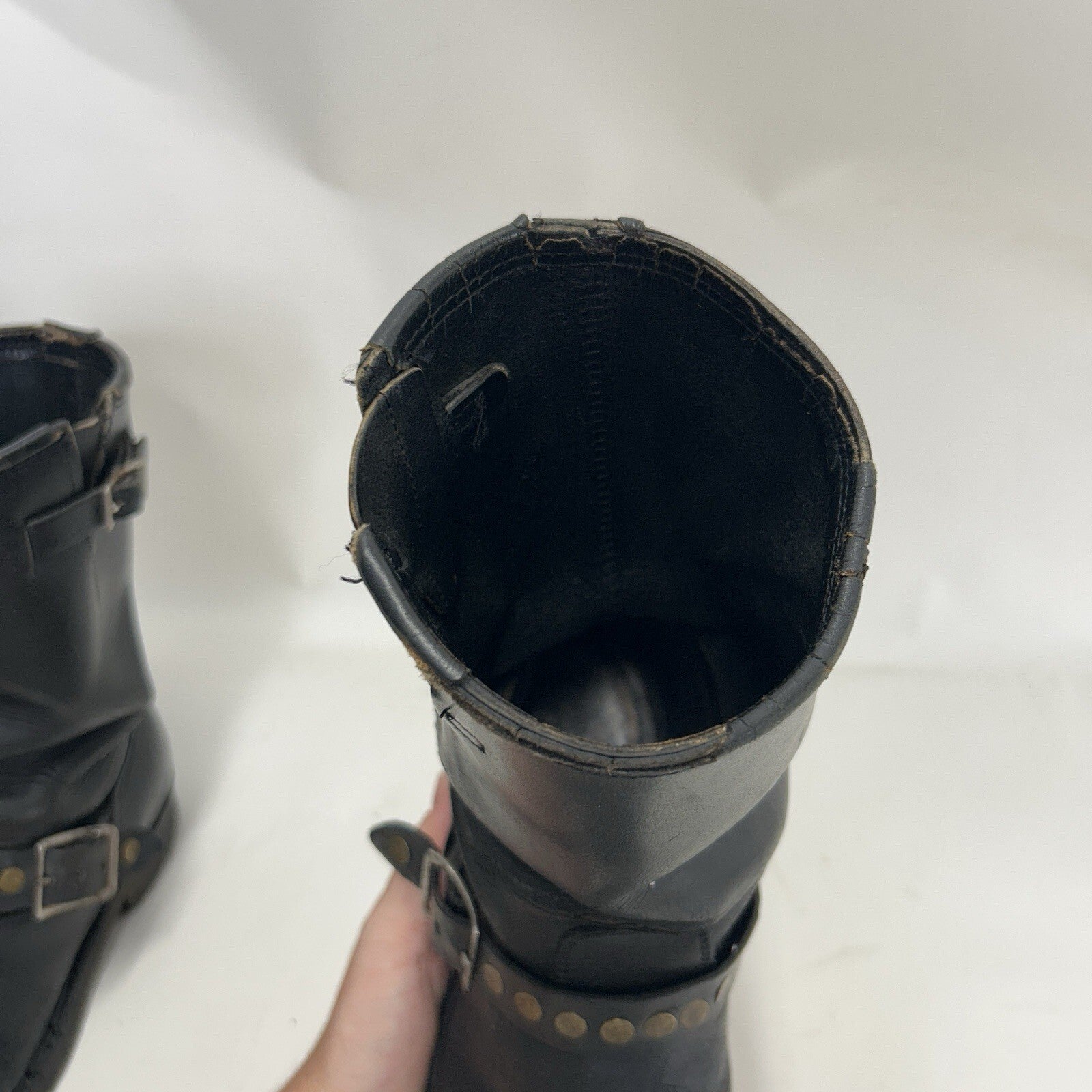 Vintage Riveted Engineer Boots Black Leather Made in USA Style 7800 Men’s 8