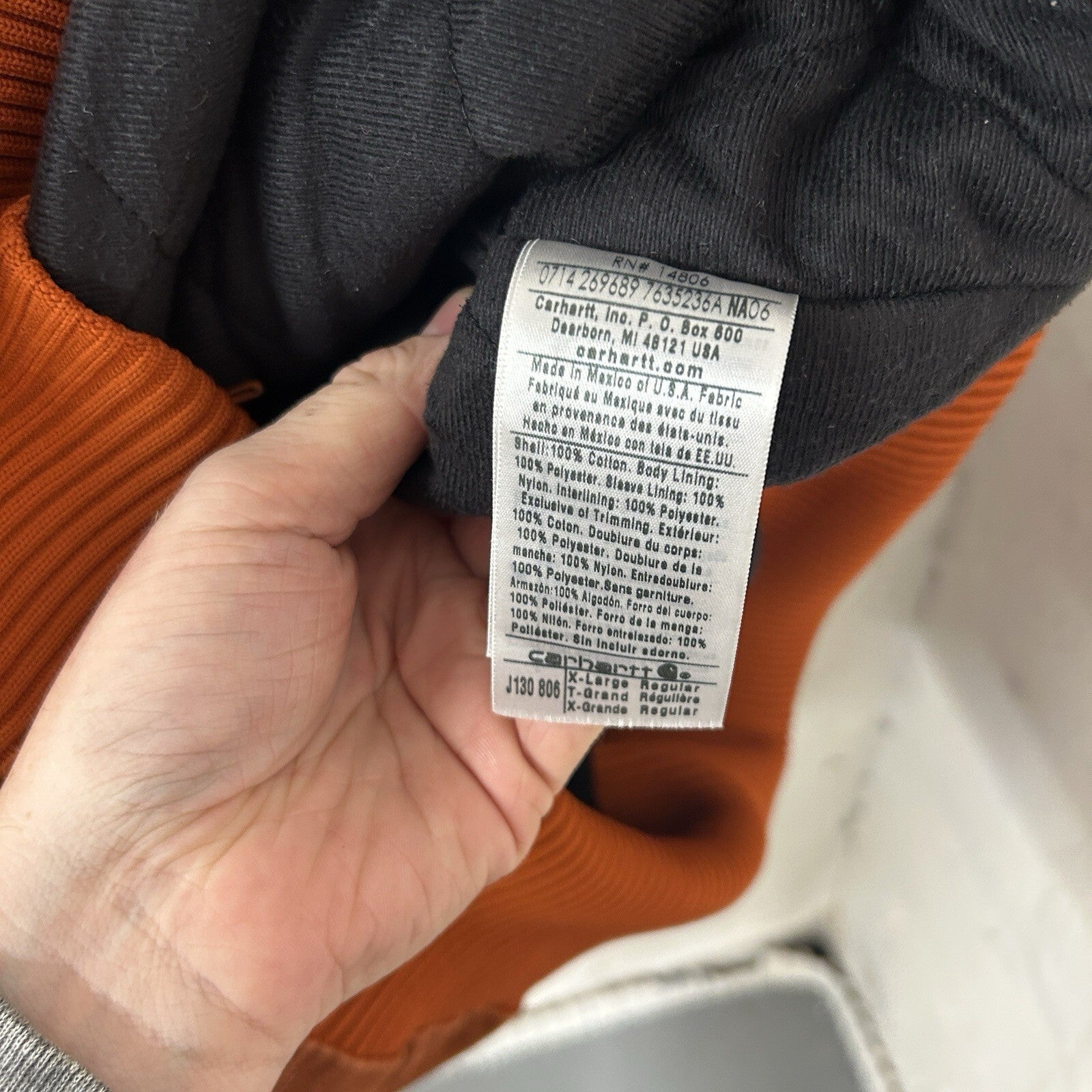 Carhartt Quilted Hooded Active Jacket “Blackened Orange” J130 806 Men’s X-Large