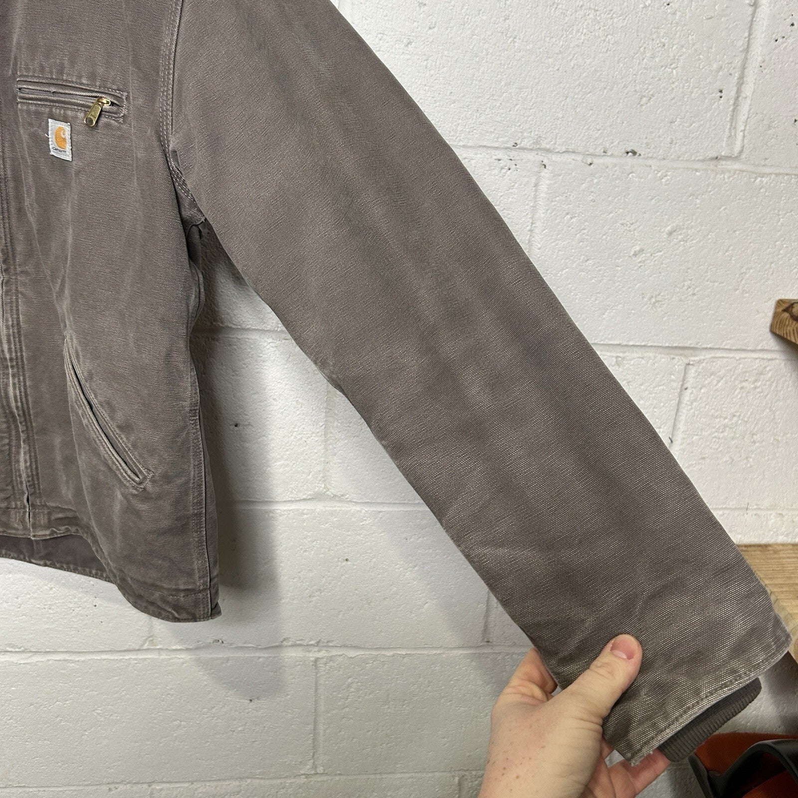 Y2K Carhartt Sherpa-Lined Hooded Detroit Jacket “Gray” WJ141-032 Women’s Small