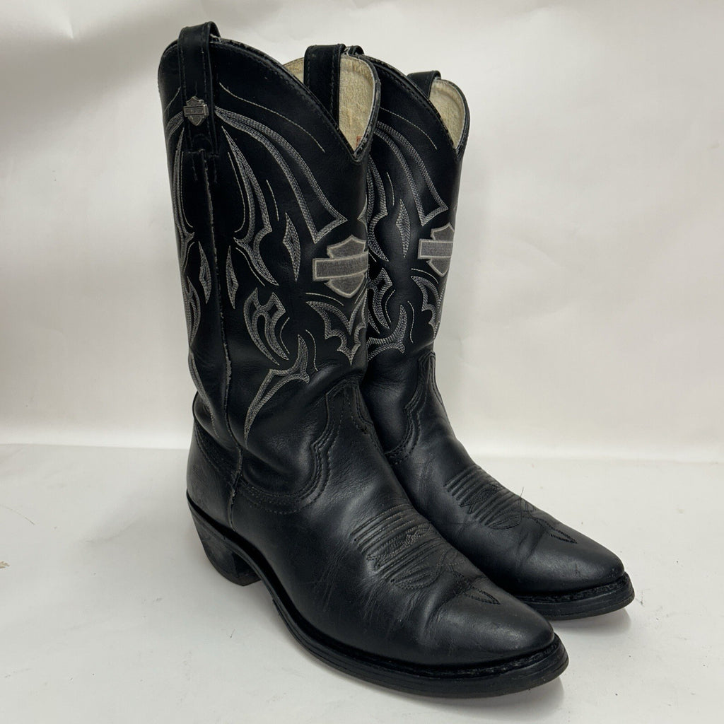 Y2K Harley Davidson Western Cowboy Biker Boots “Black White” 91298 Men’s 9D