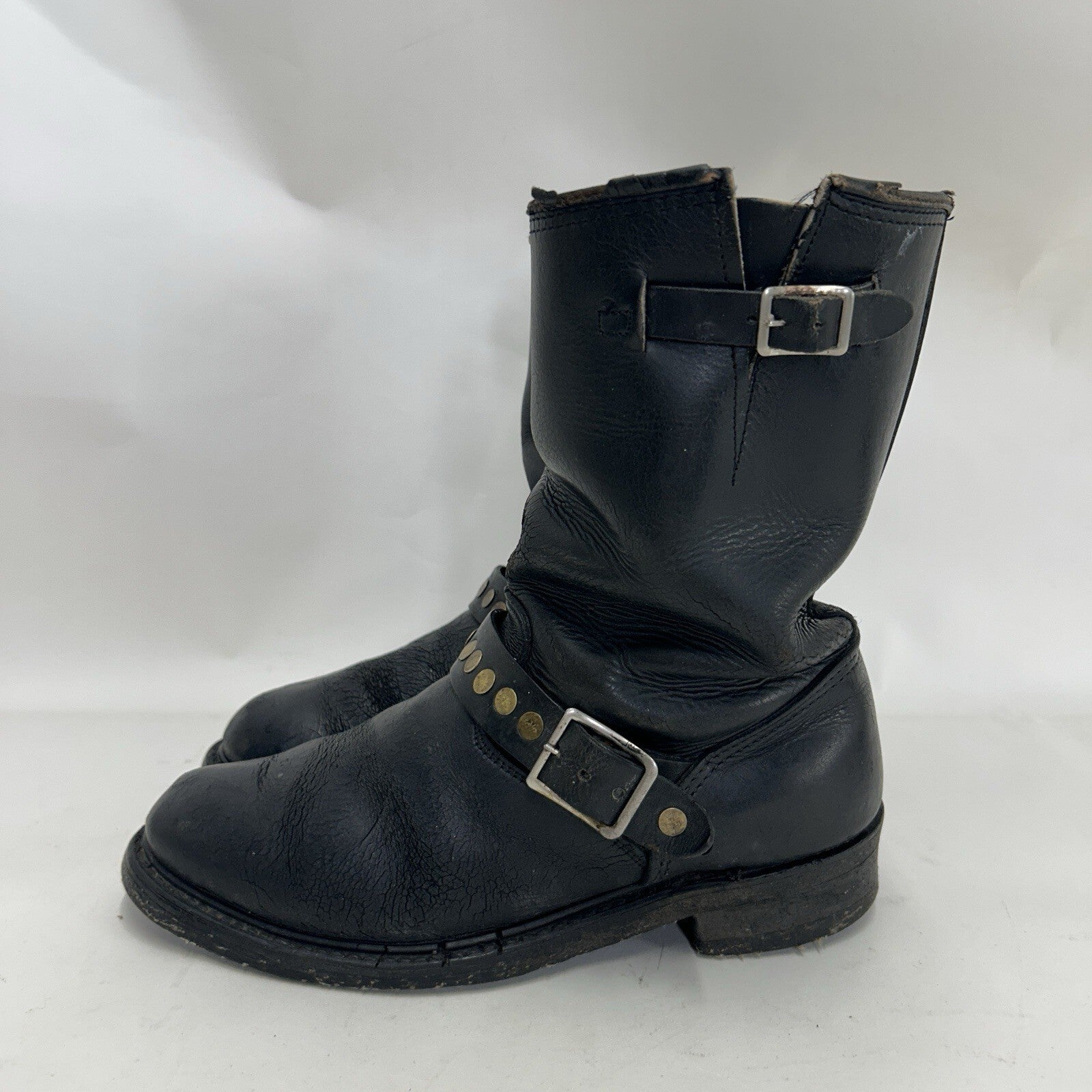 Vintage Riveted Engineer Boots Black Leather Made in USA Style 7800 Men’s 8