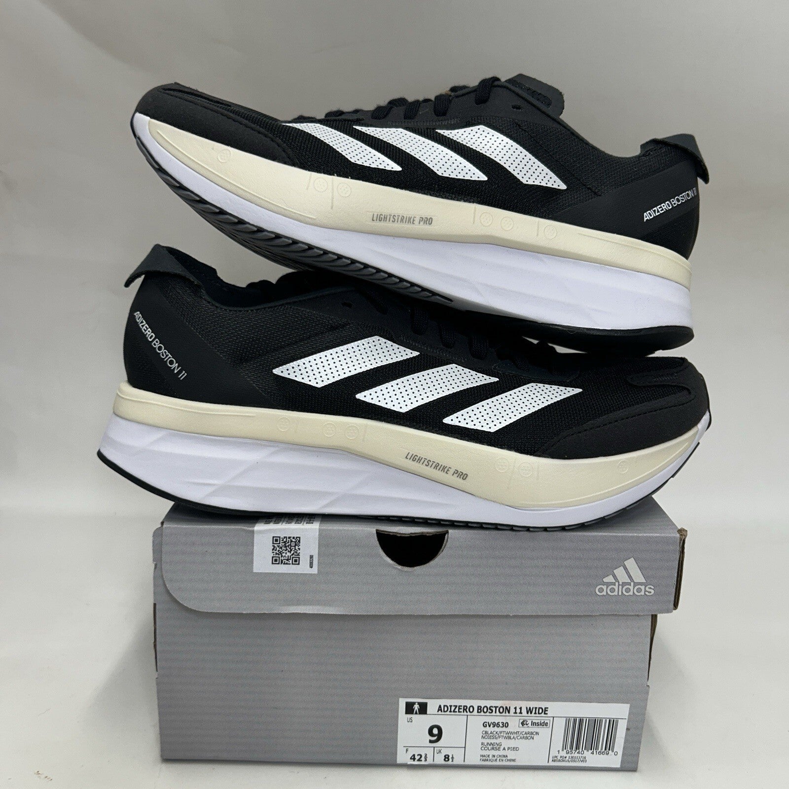 Adidas Adizero Boston 11 Wide Running Shoes “Black White” GV9630 Men’s 9 New