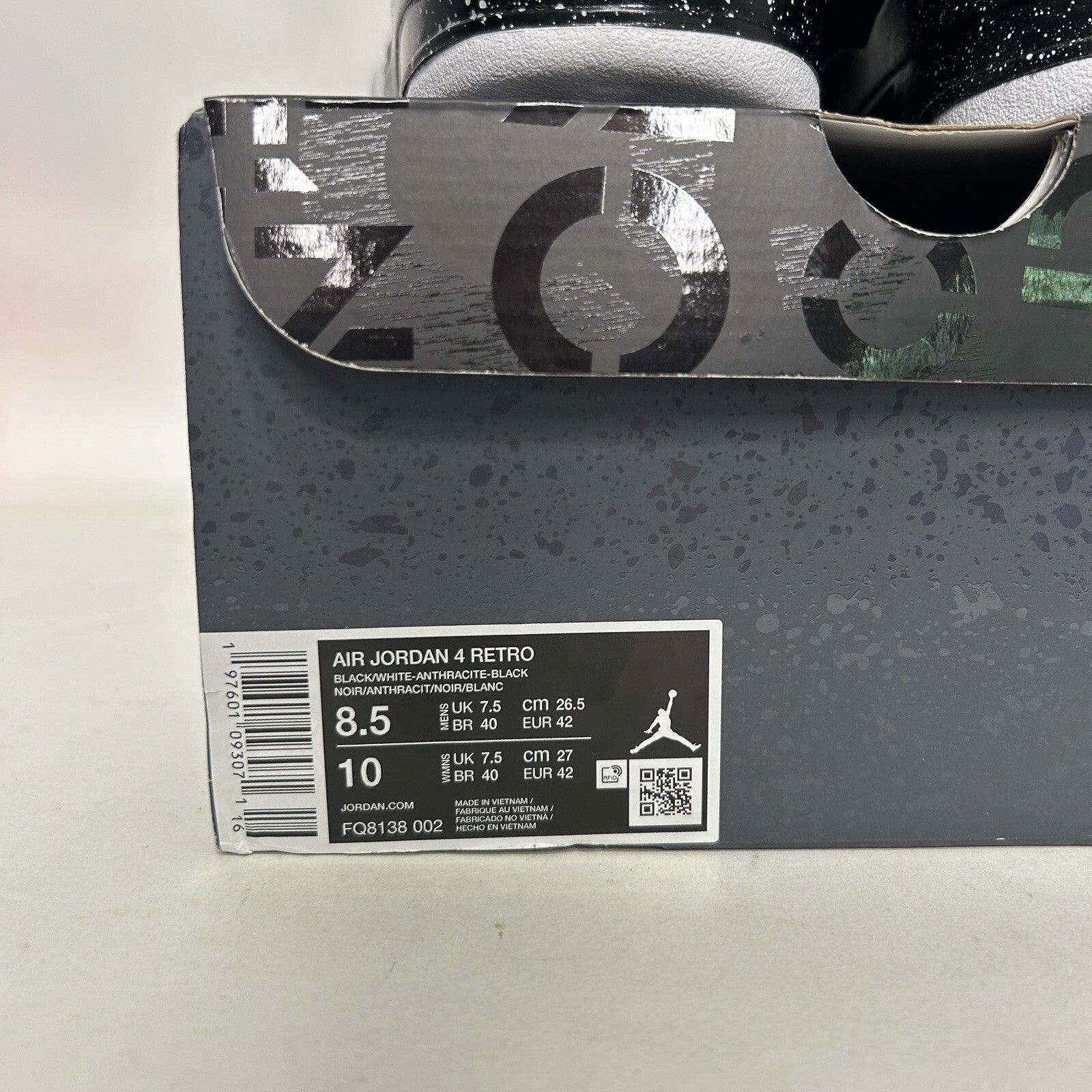 Nike Jordan 4 Retro OG “Fear/Black White Grey” FQ8138-002 Men’s 8.5 New
