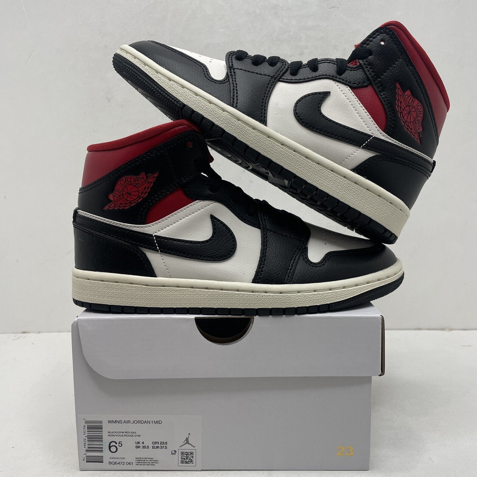 Nike Air Jordan 1 Mid Retro Black Gym Red Sail BQ6472-061 Women's 6.5 New