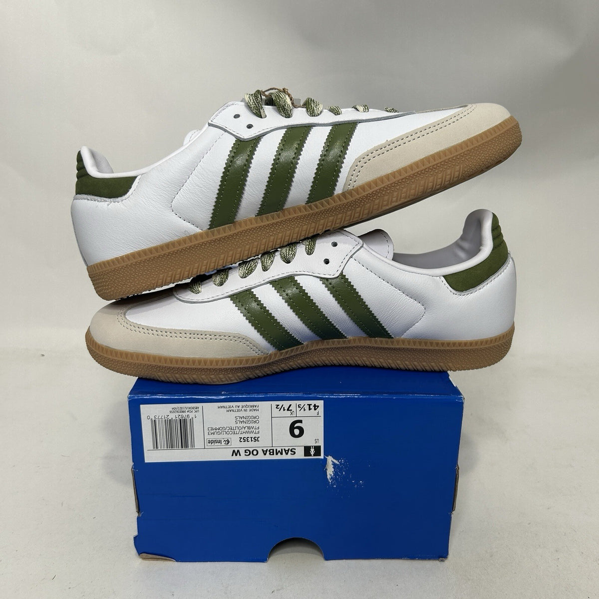 Adidas Samba OG WMNS “White/Olive” Shoes JS1352 Women's 9 New