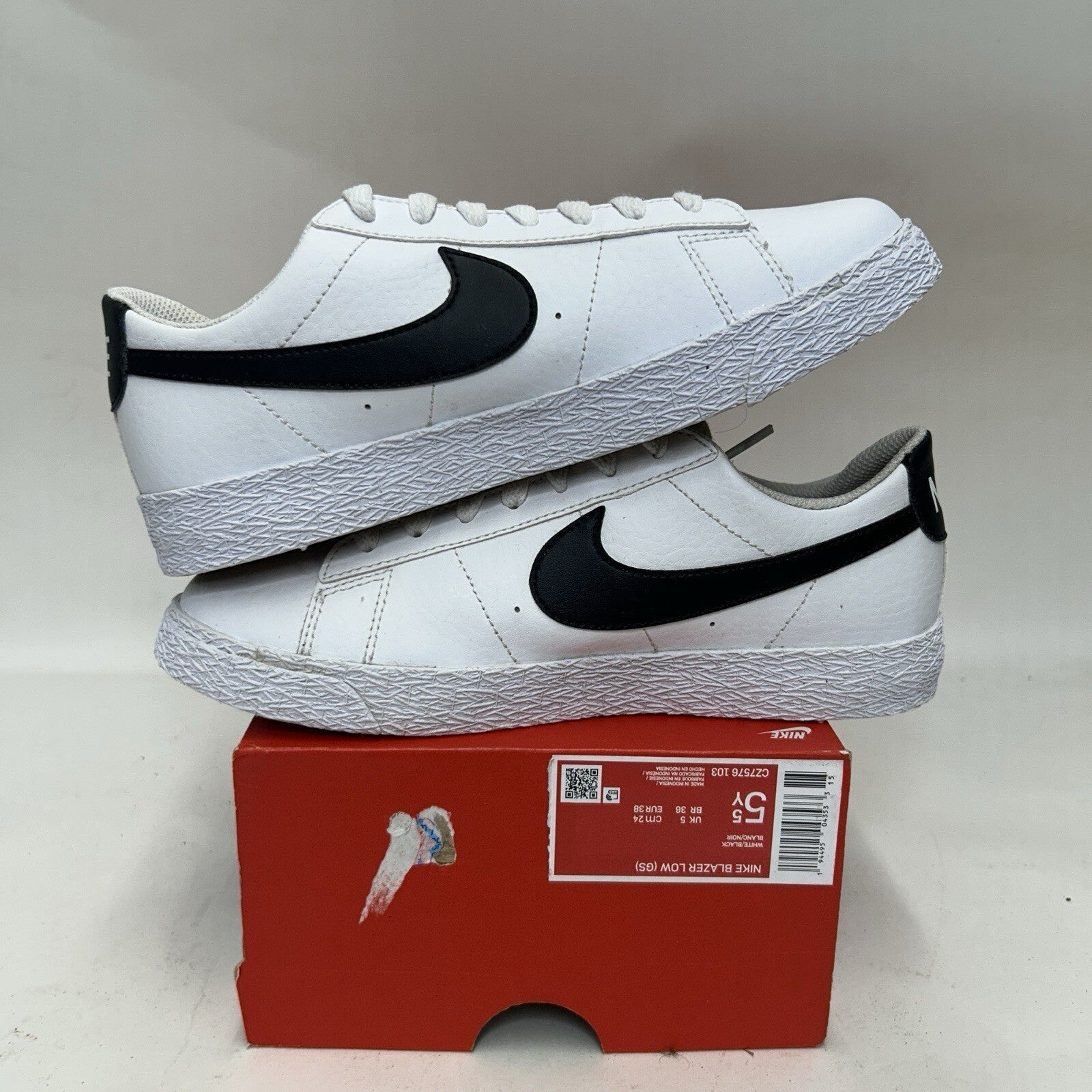 Nike Blazer Low GS “White Black” CZ7576-103 5.5Y/Women's 7 New
