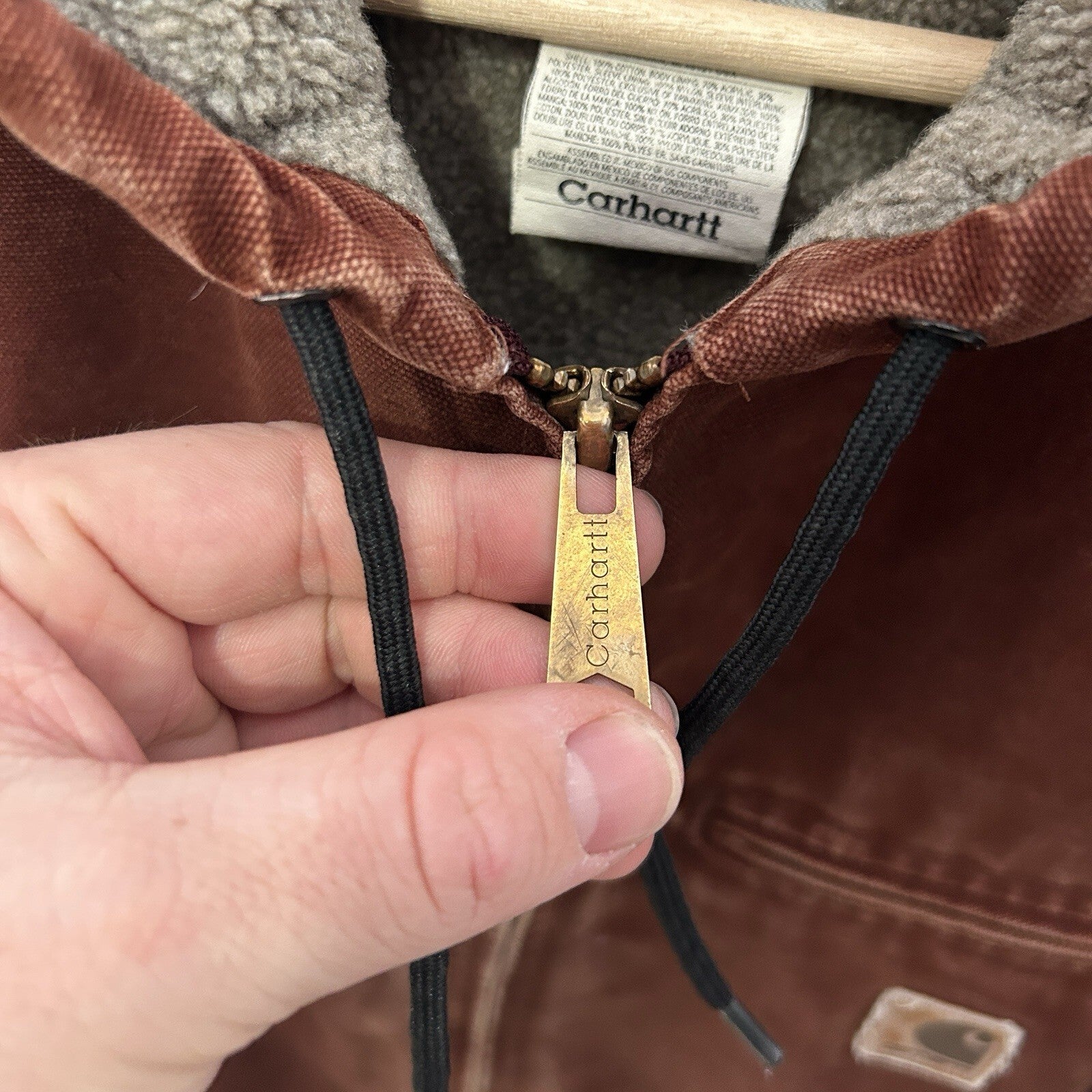 Vintage Carhartt Sherpa-Lined Hooded Detroit  Jacket “Clay” J141 CLY Men’s Small