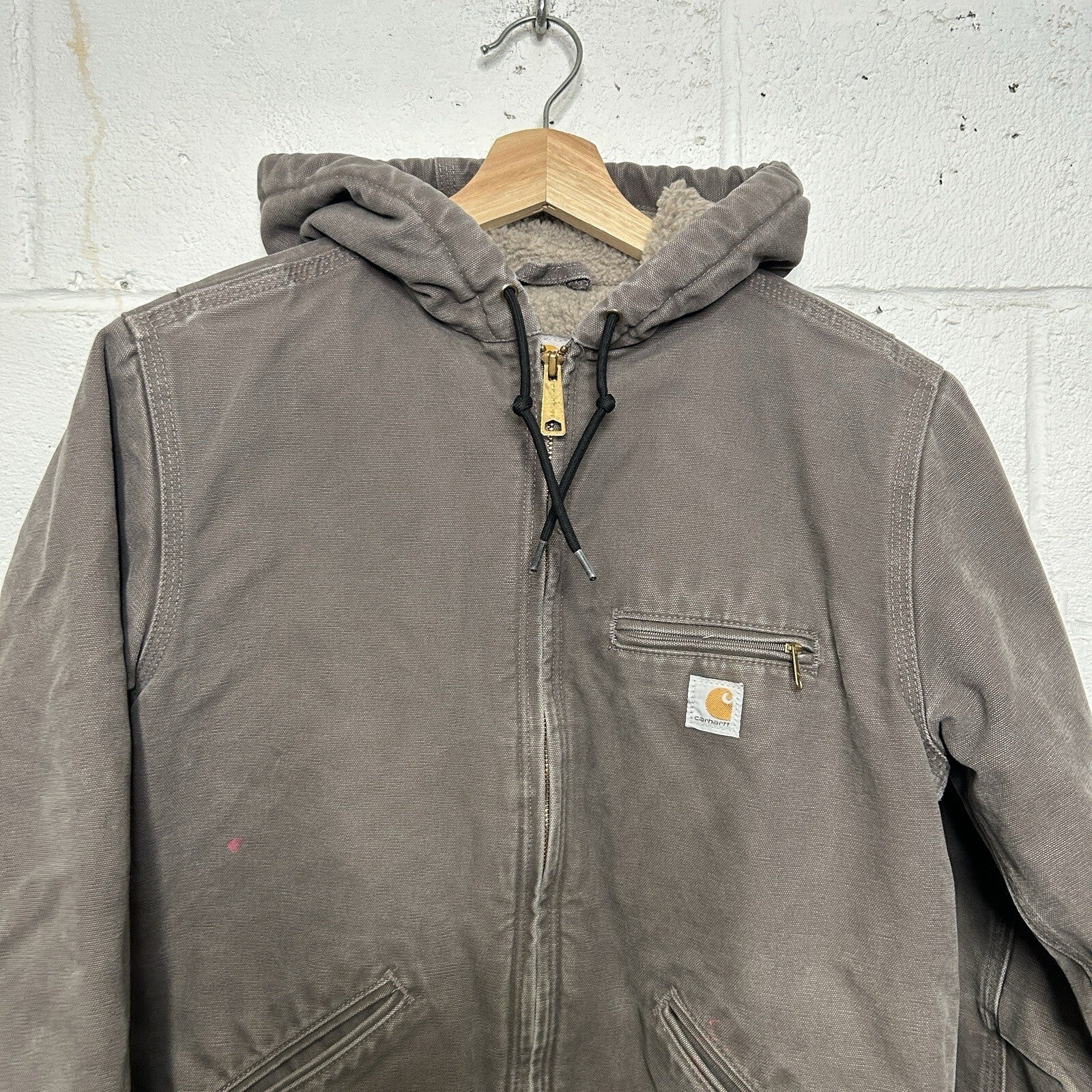 Y2K Carhartt Sherpa-Lined Hooded Detroit Jacket “Gray” WJ141-032 Women’s Small