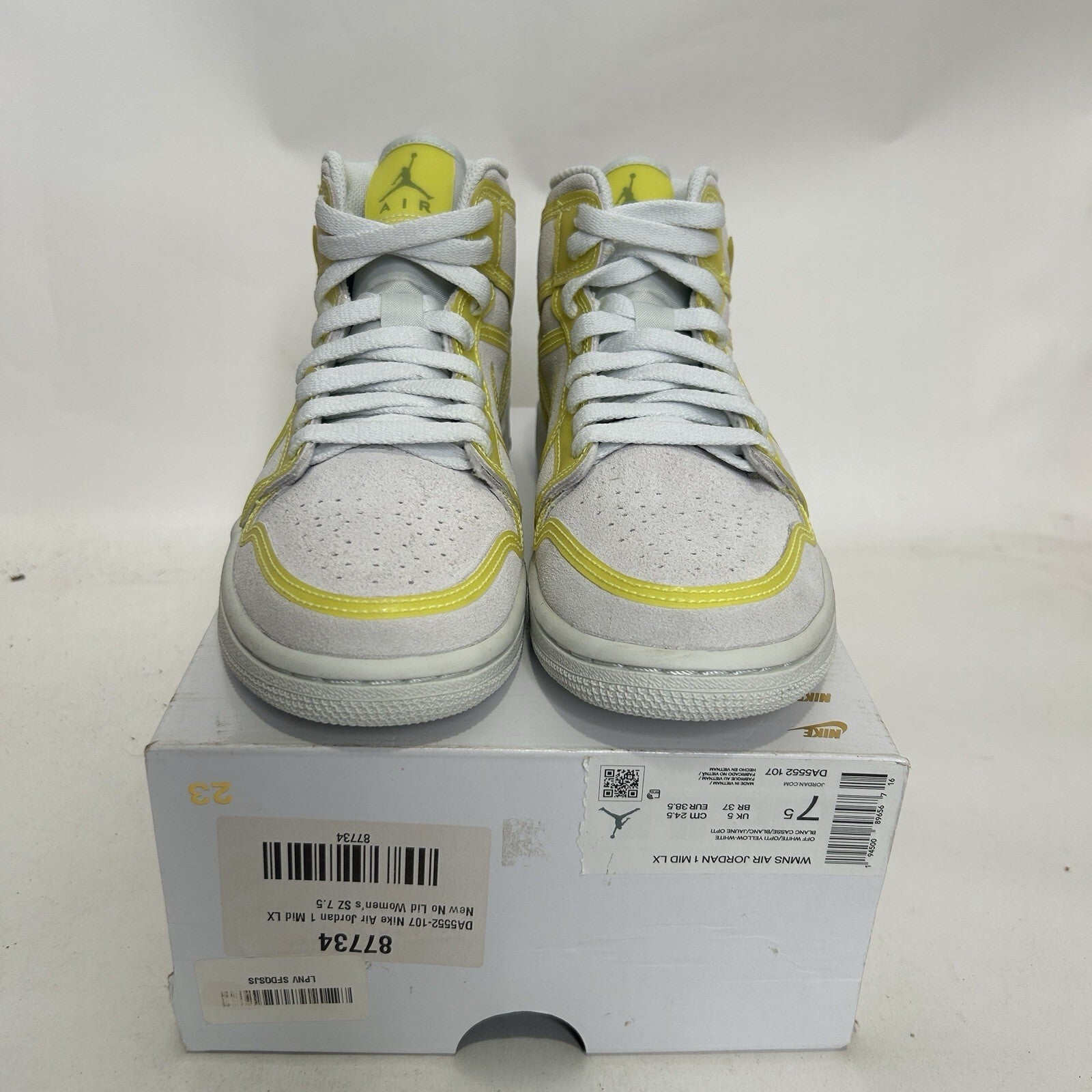 Nike Air Jordan 1 Mid LX “White Opti Yellow” Shoes DA5552-107 Women’s 7.5 New
