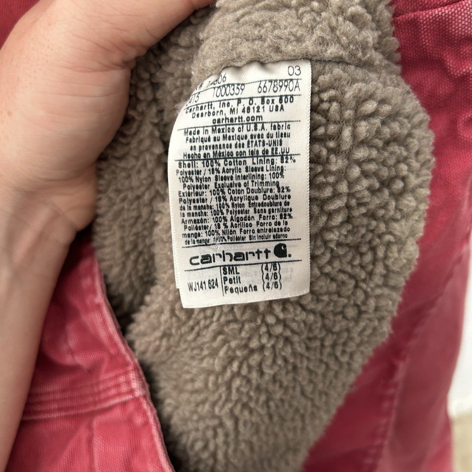 Y2K Carhartt Sherpa-Lined Hooded Detroit Jacket “Crabapple” WJ141 624 Women’s S