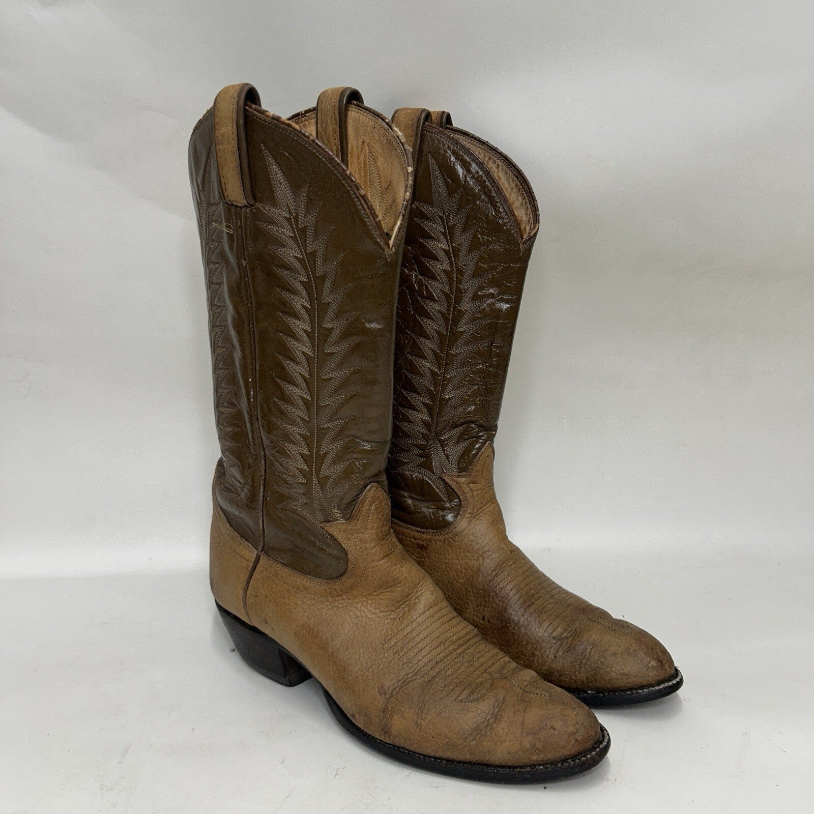 Vintage Tony Lama Two-Tone Western Cowboy Boots Gold Label Bullhide Men’s 8.5D
