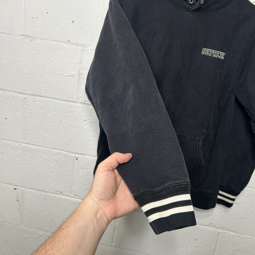Supreme Black Embroidered Pullover Striped Hoodie “Black” Men’s Medium