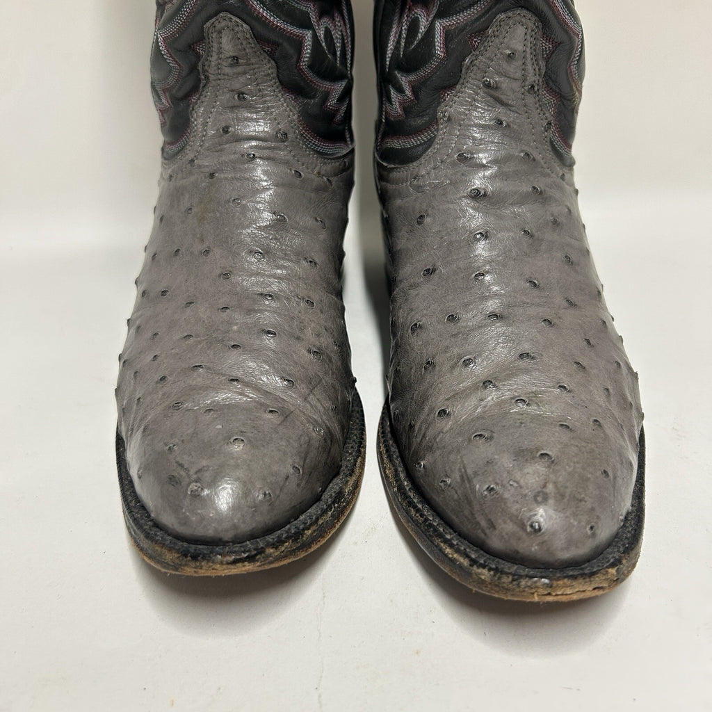 Tony Lama Vintage El Rey Gray Full Quill Ostrich Western Cowboy Boots Mens 8.5 D
